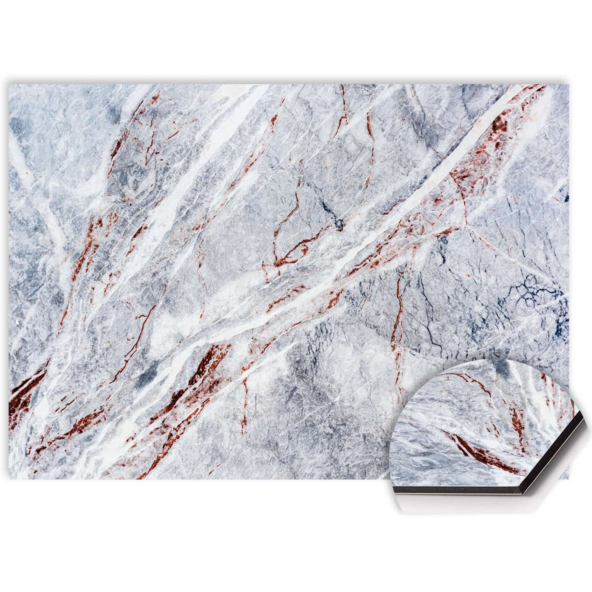 Close-up van Elegant Marble spatscherm met roodbruine marmer accenten