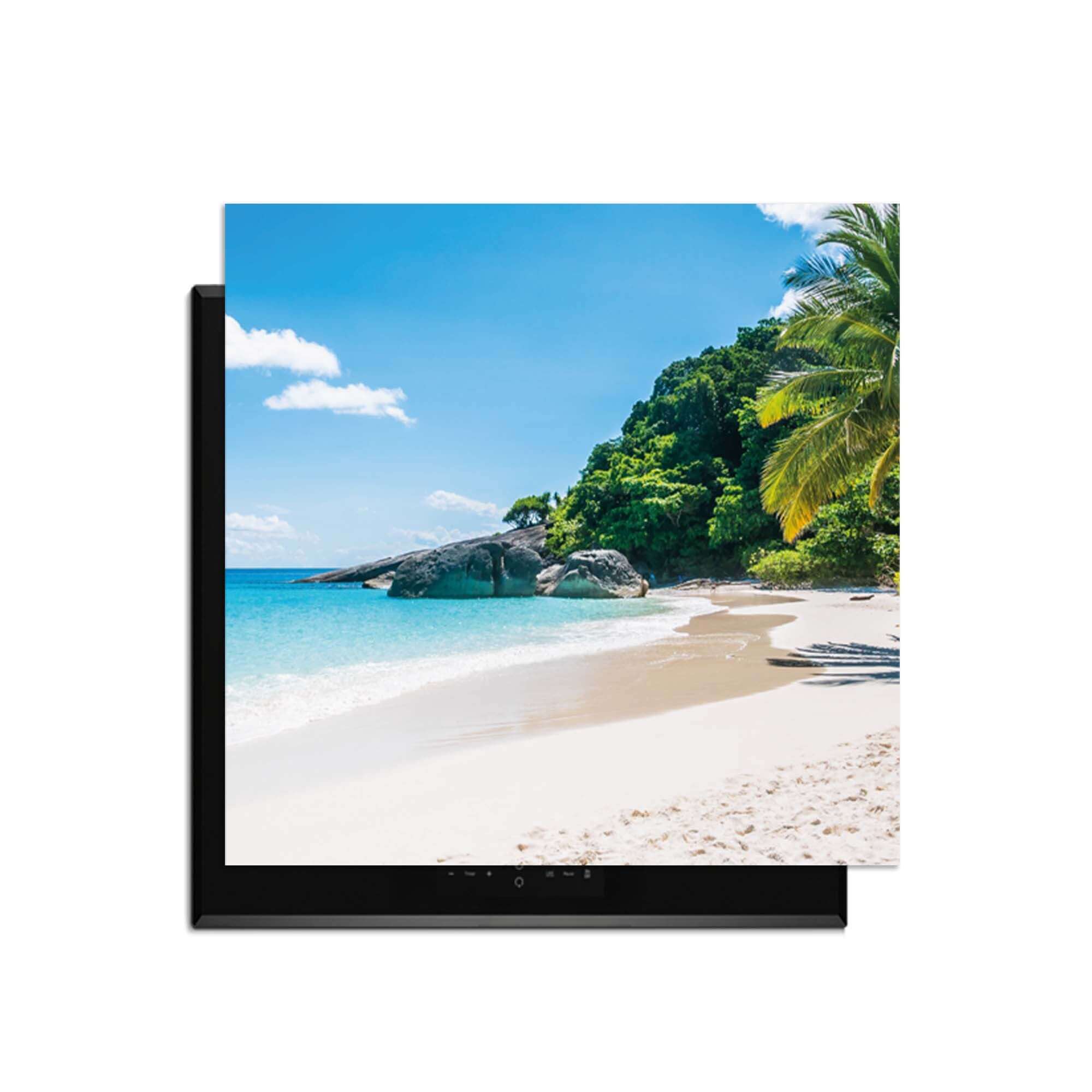 Tropical Escape – Inductie Beschermer met serene tropische strandachtergrond voor jouw keuken.