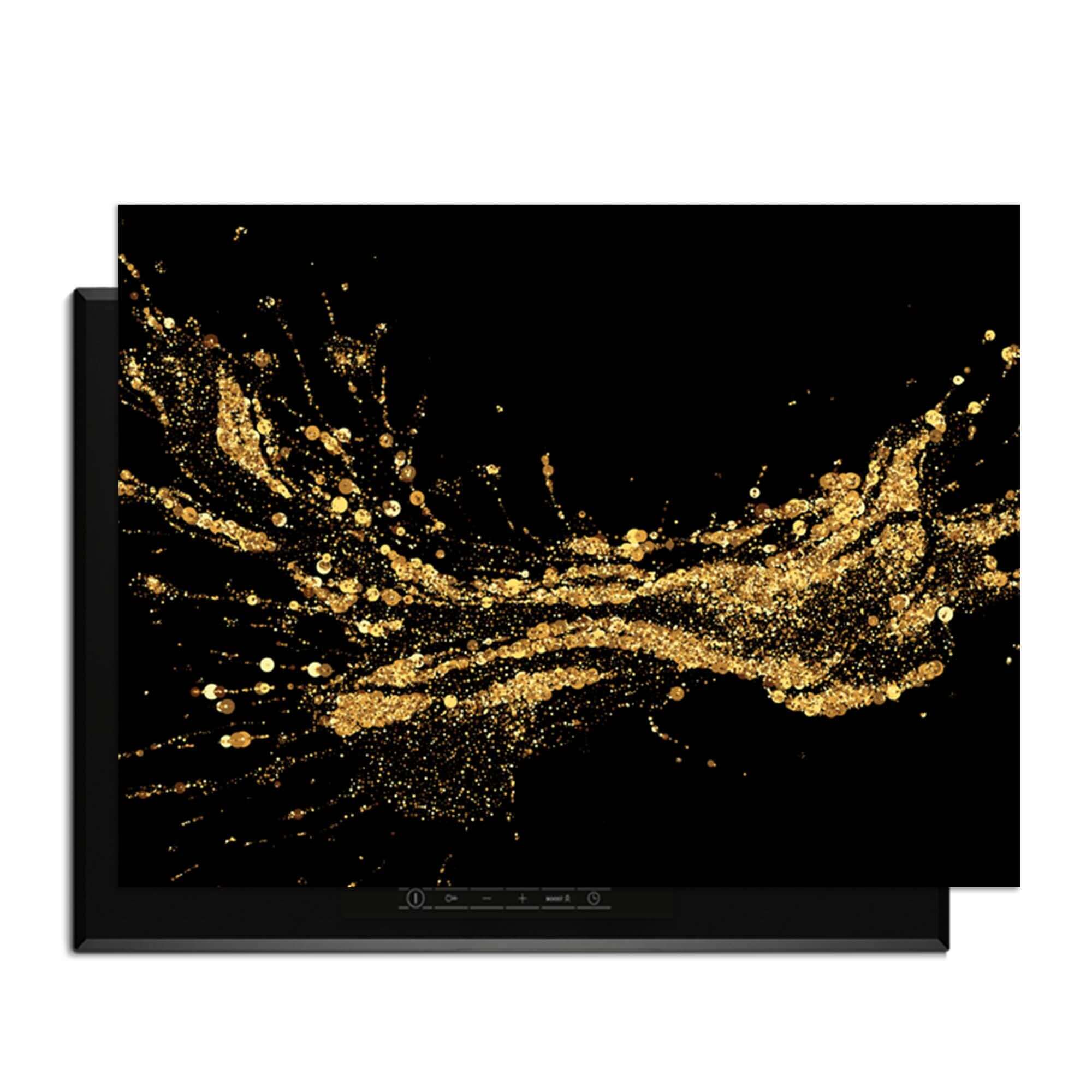 Golden Splash - Inductie Beschermer met luxe gouden spetters op zwarte achtergrond