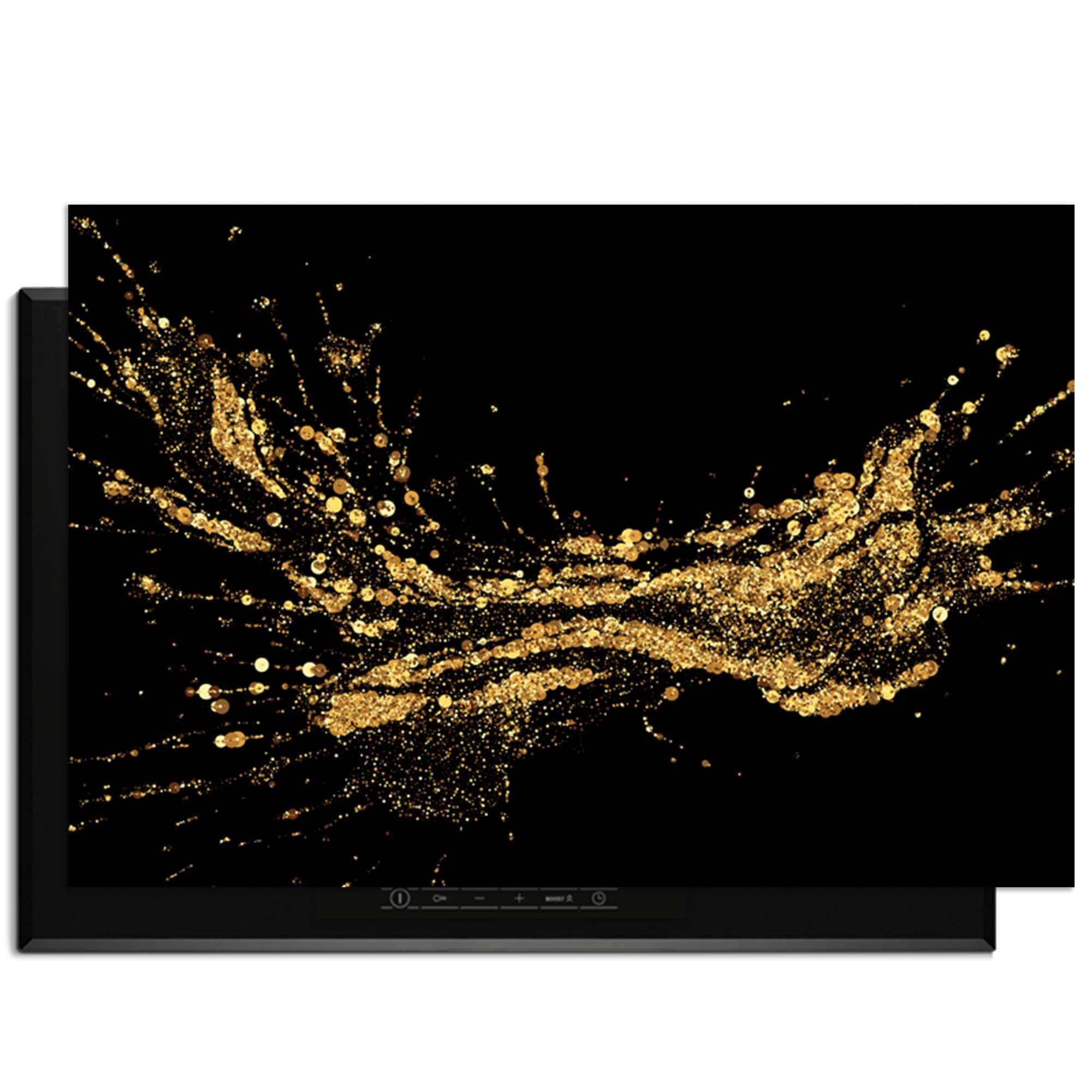 Golden Splash - Inductie Beschermer met een luxe gouden spetterpatroon op een zwarte achtergrond