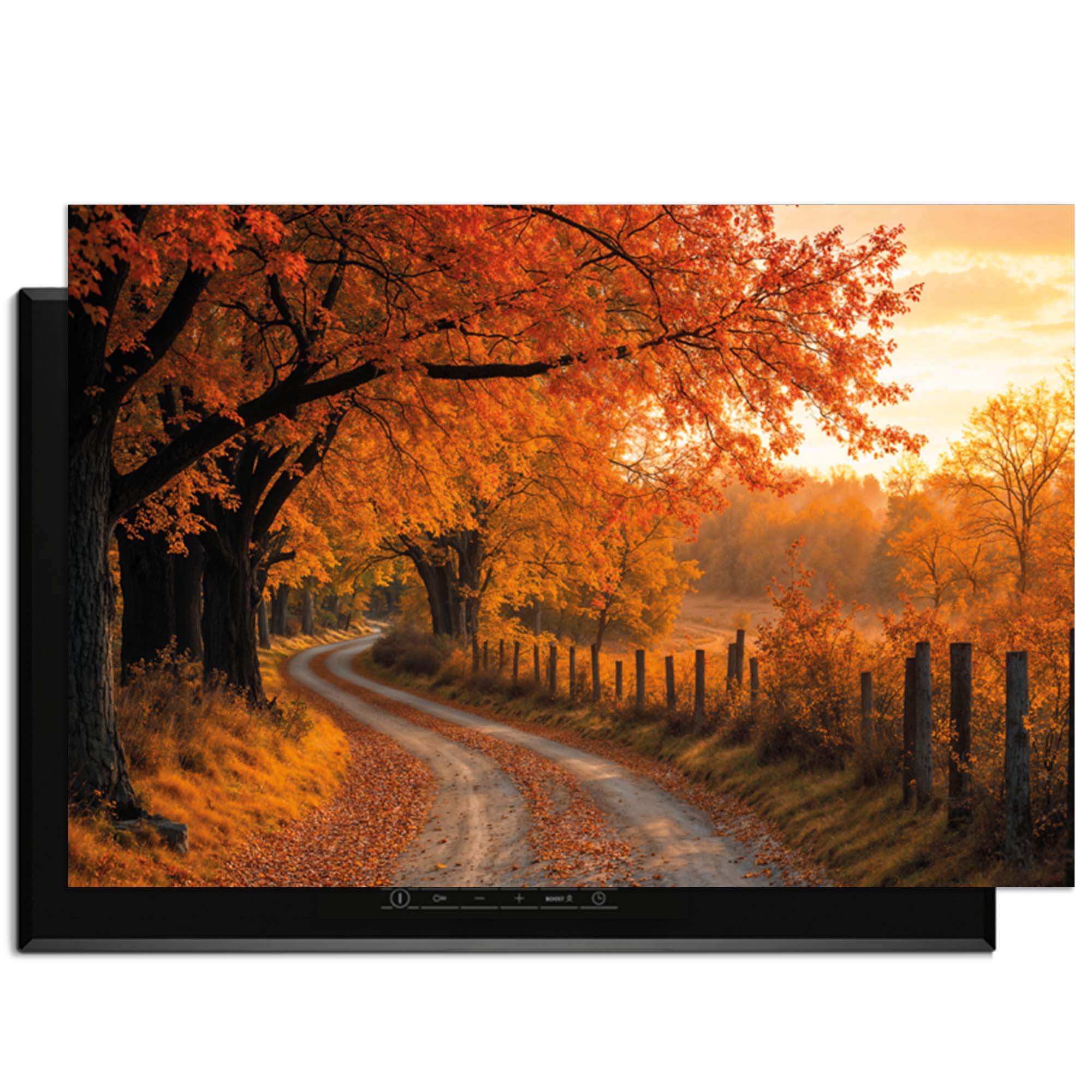 Golden Autumn – Inductie Beschermer met feloranje bladeren in een sfeervol landschap.