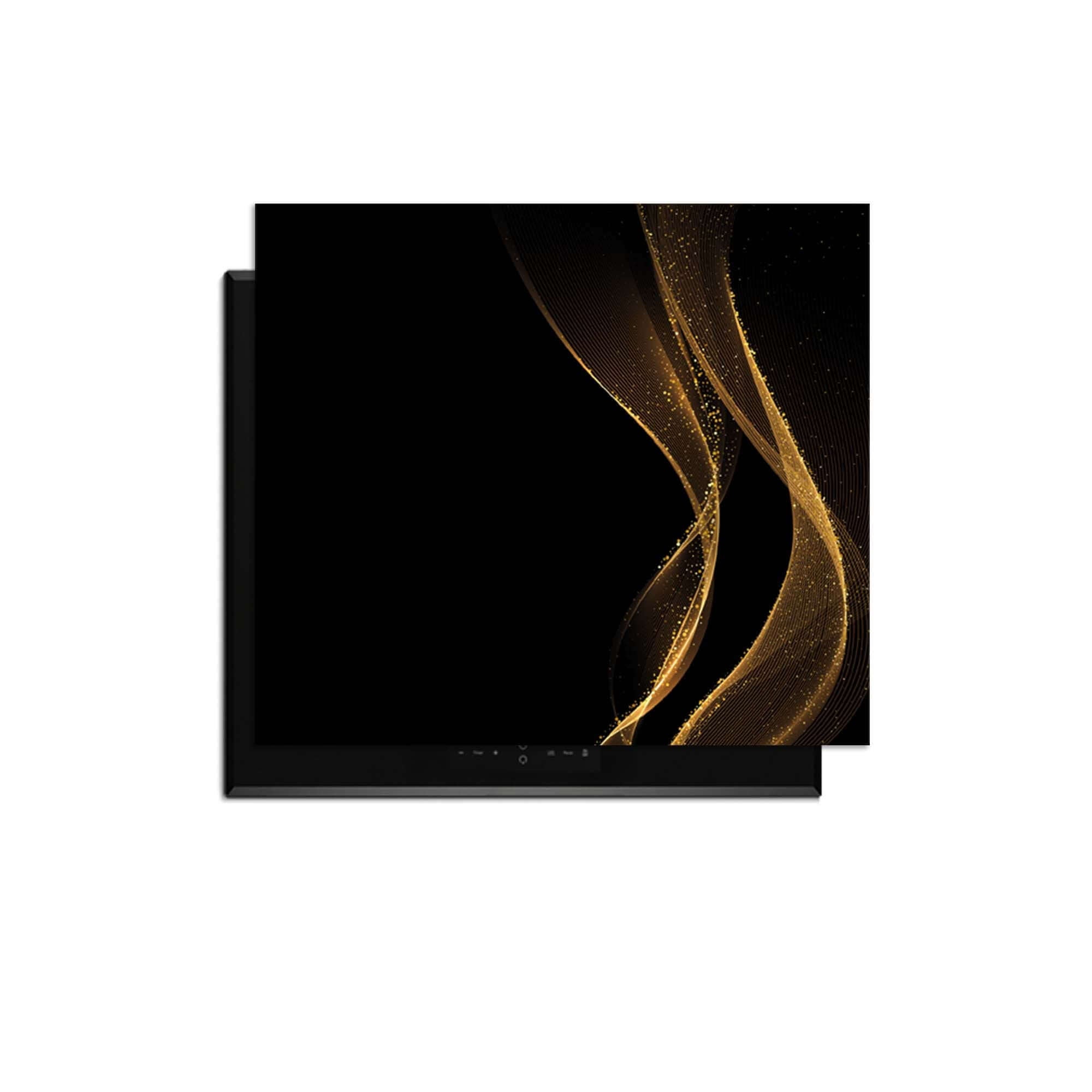 Golden Flow – Inductie Beschermer met een elegante gouden print op een diepzwarte achtergrond.