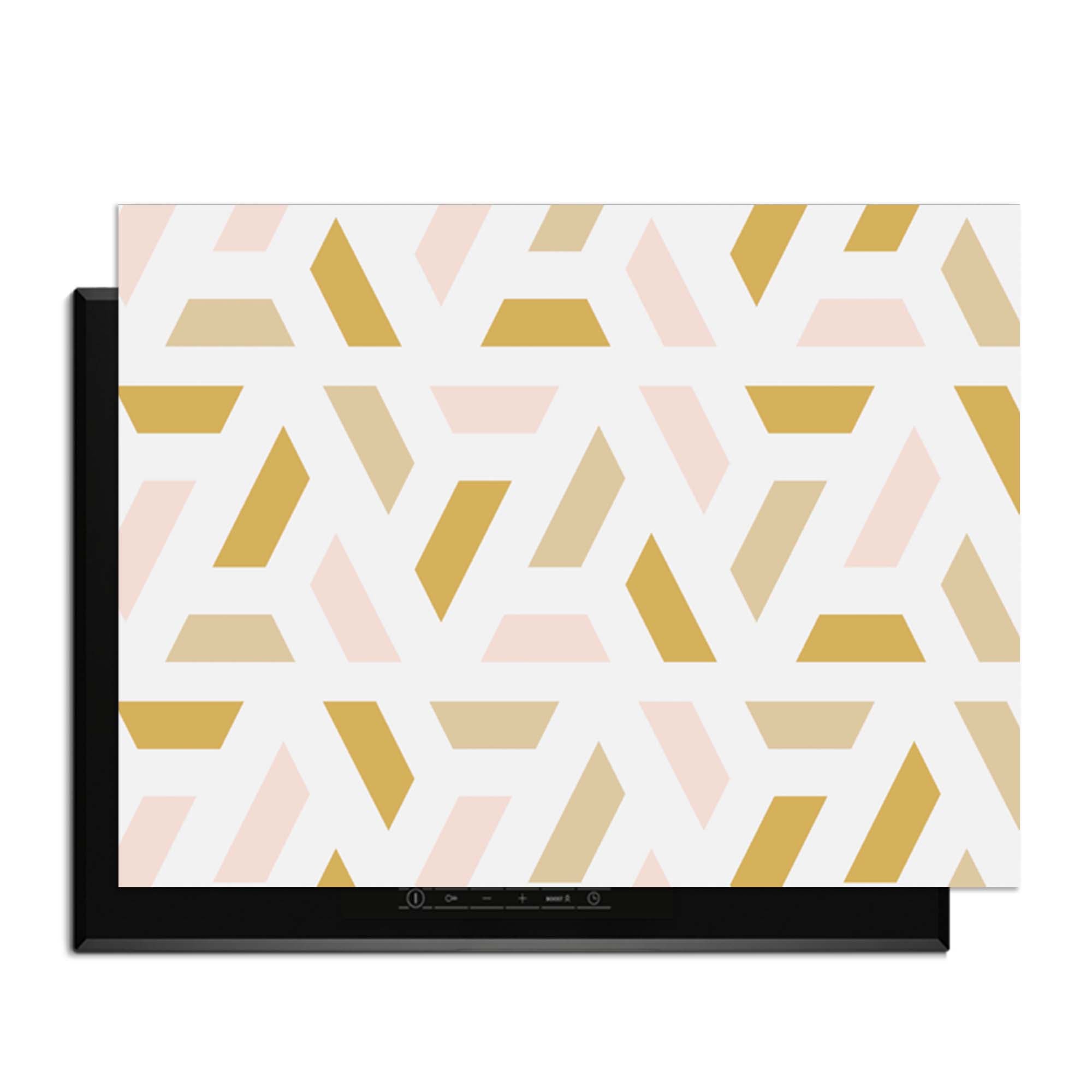 Pastel Harmony – Inductie Beschermer met geometrisch design in zachte pastelkleuren voor een moderne keuken.