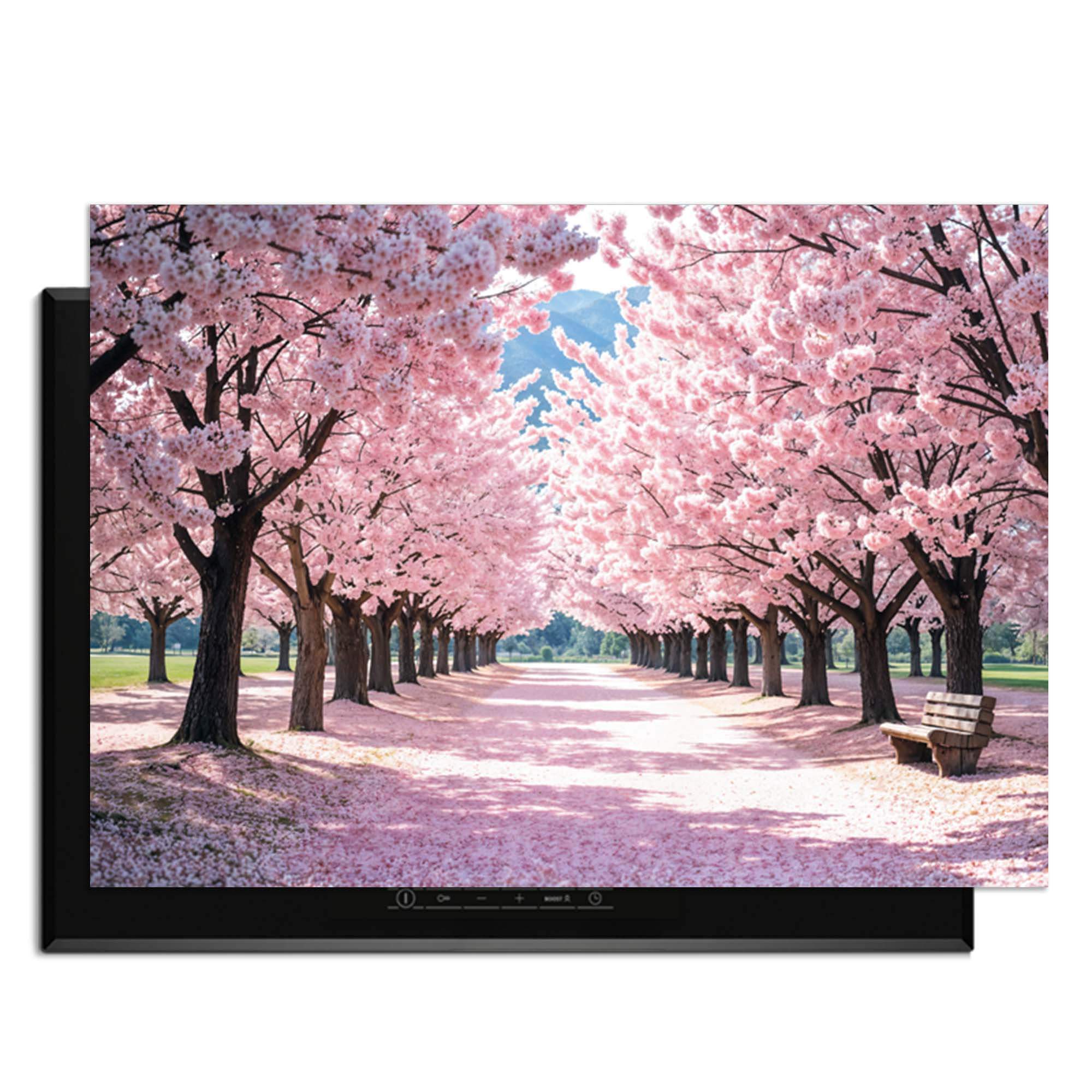 Sakura Bliss – Inductie Beschermer met serene kersenbloesem design in de keuken.