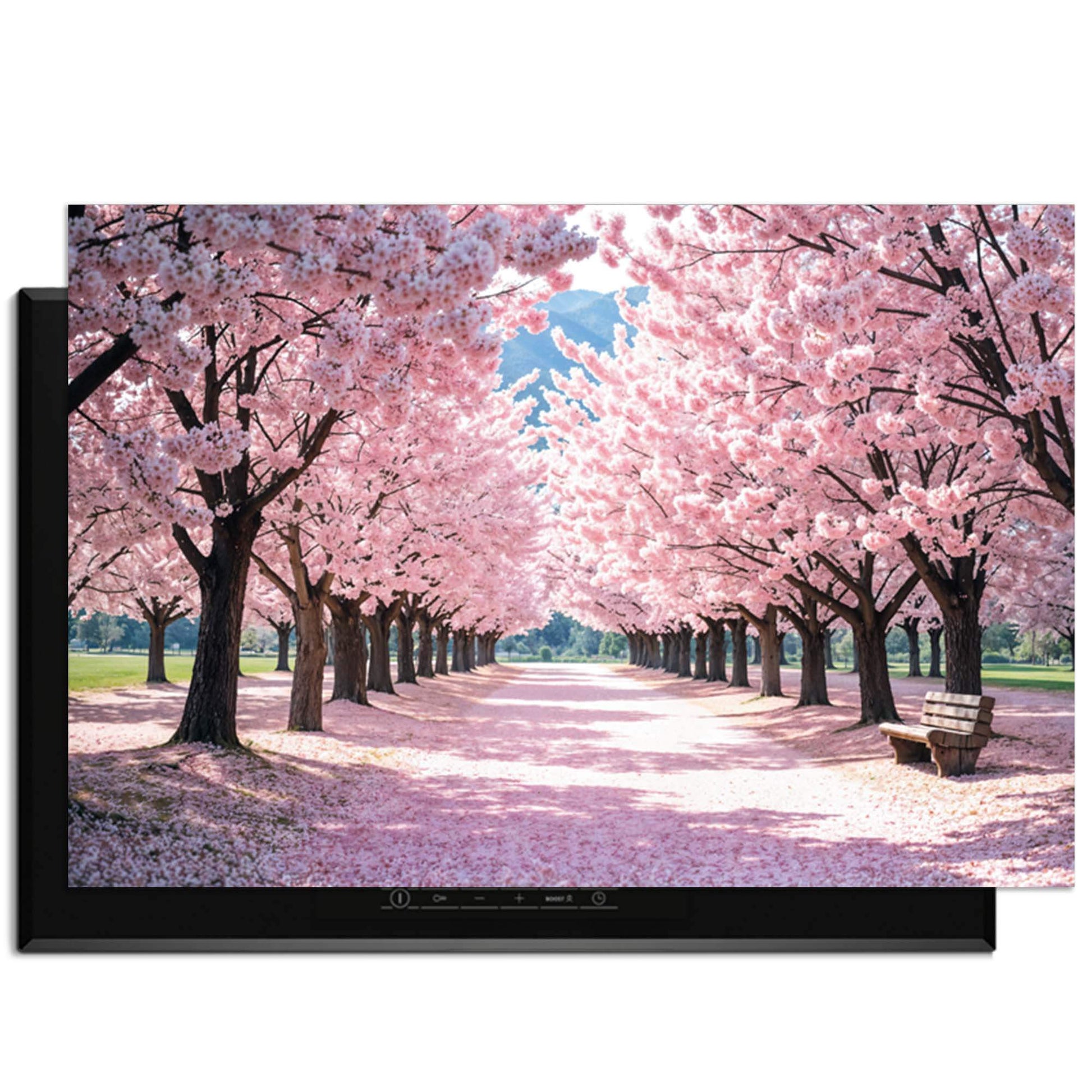 Sakura Bliss – Inductie Beschermer met een serene kersenbloesem achtergrond in zachte roze tinten.