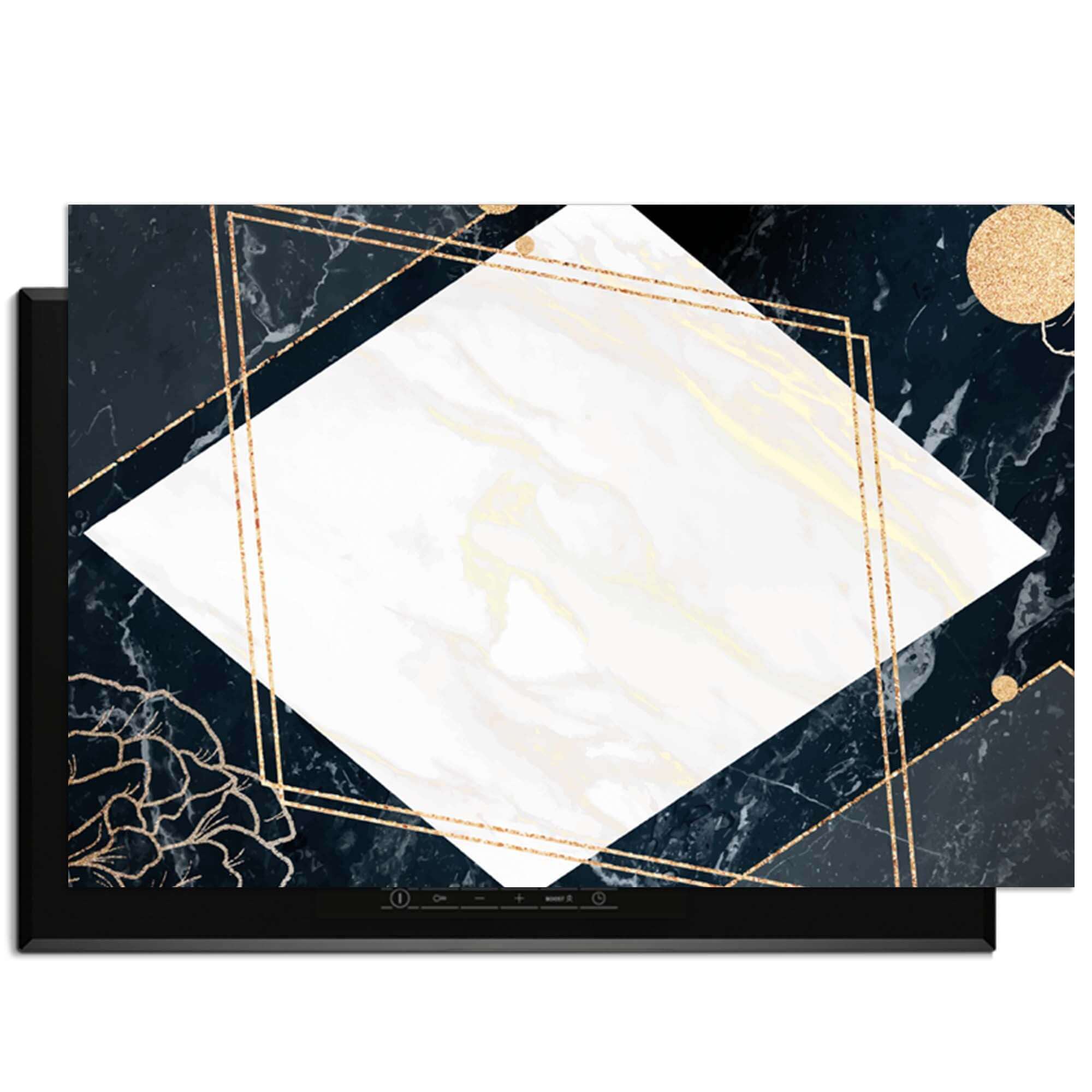 Glamour Marble - Inductie Beschermer met marmer, goudglitter en roze design voor een luxe uitstraling.