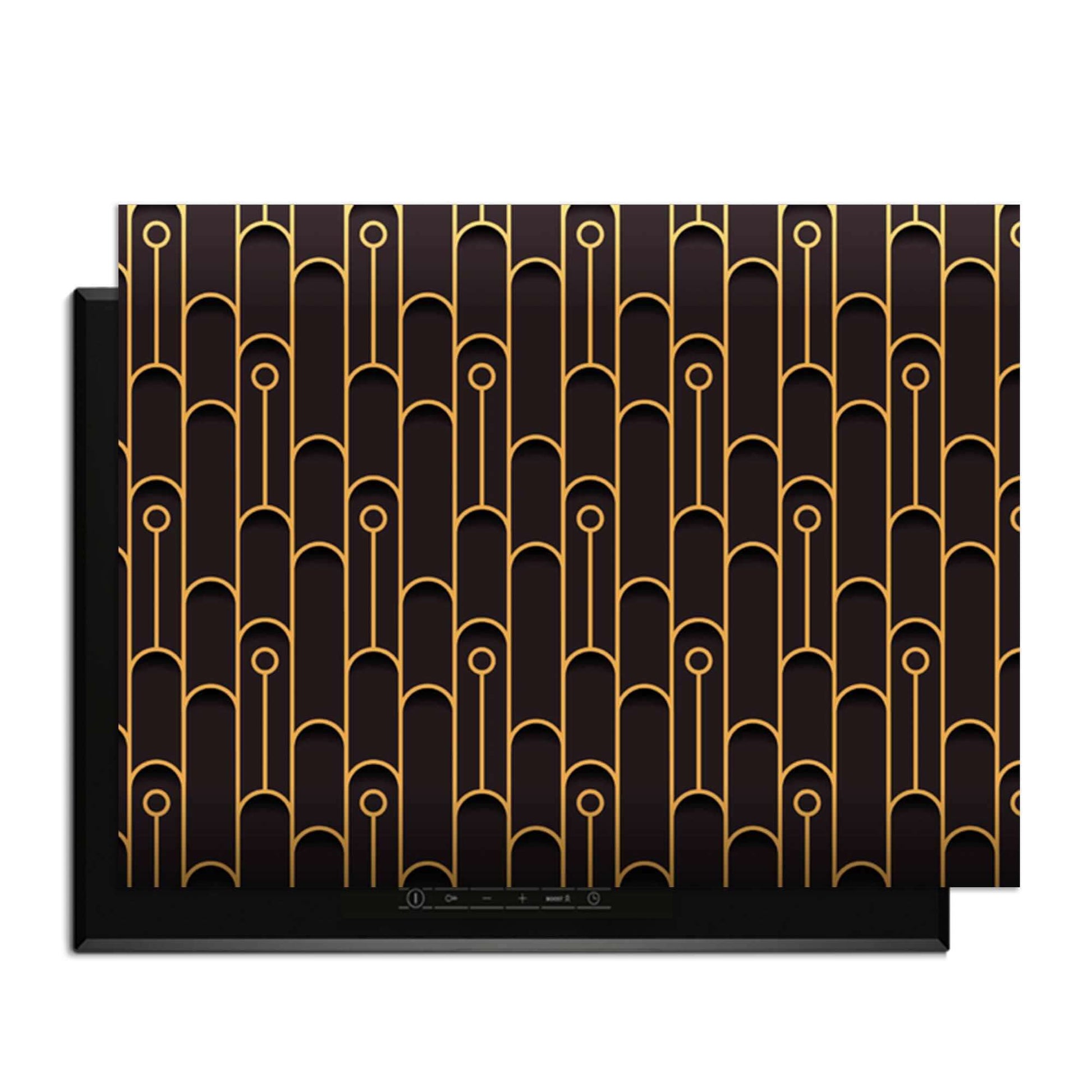 Golden Arc – Inductie Beschermer met elegant geometrisch patroon in gouden accenten