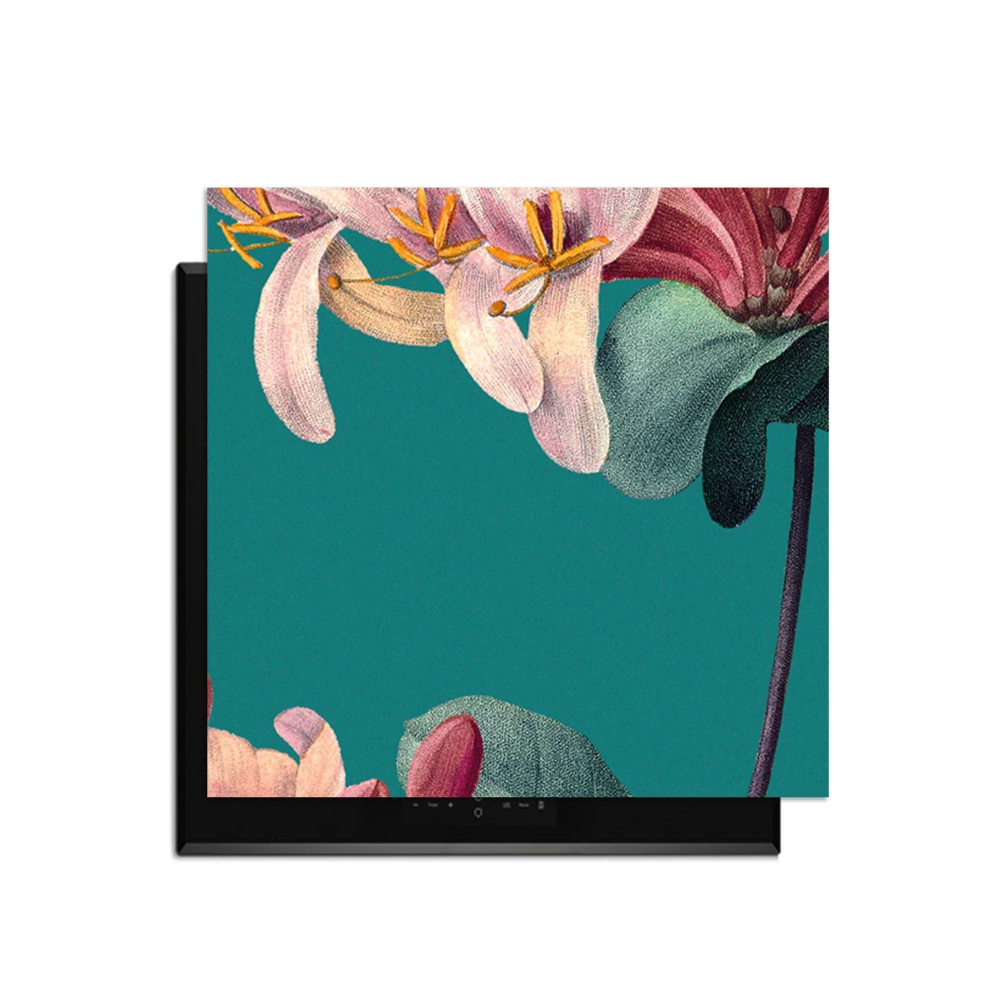 Botanical Elegance – Inductie Beschermer met vintage bloemenontwerp op een moderne inductiekookplaat.