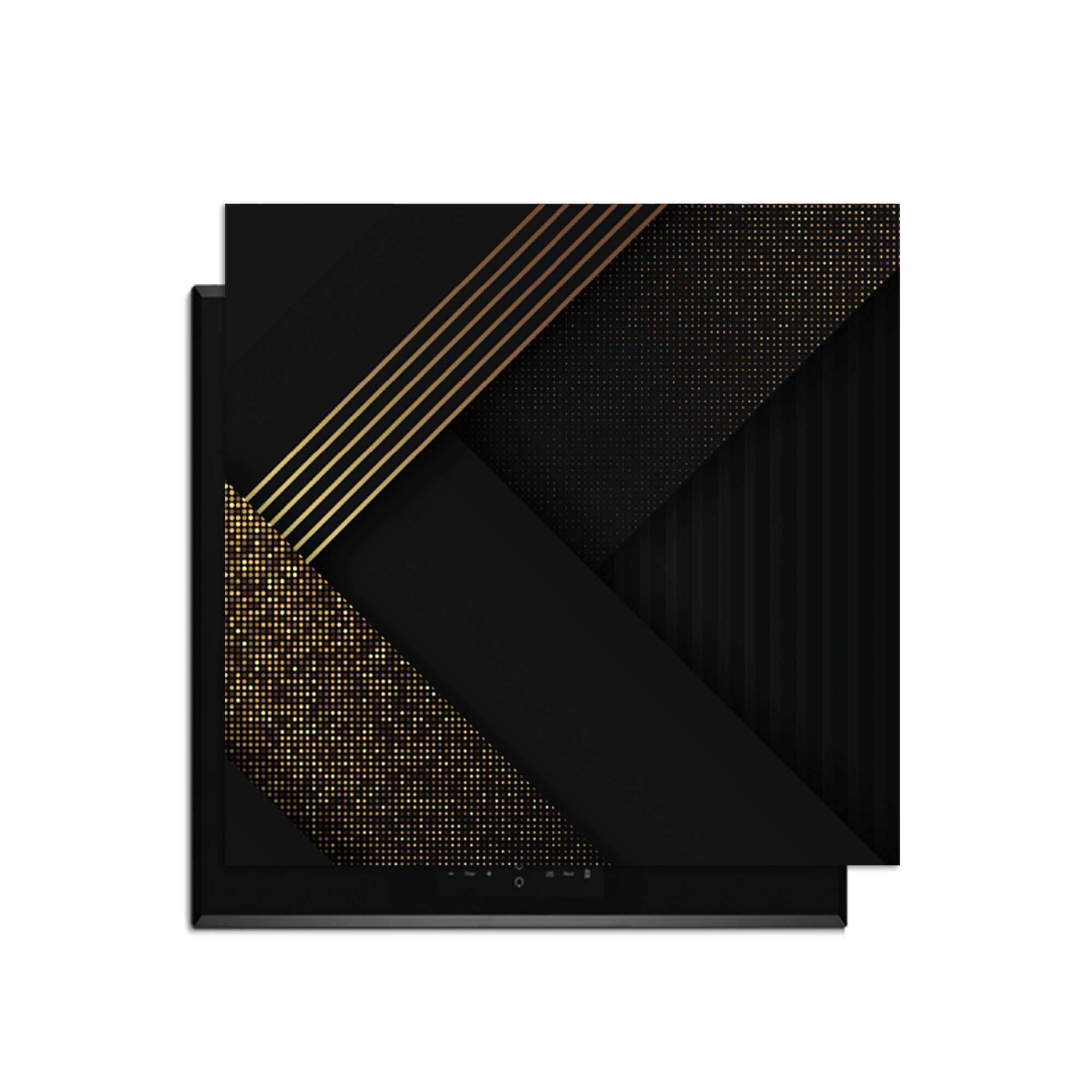 Golden Geometry – Inductie Beschermer met luxe ontwerp in gouden geometrie op diepzwart.