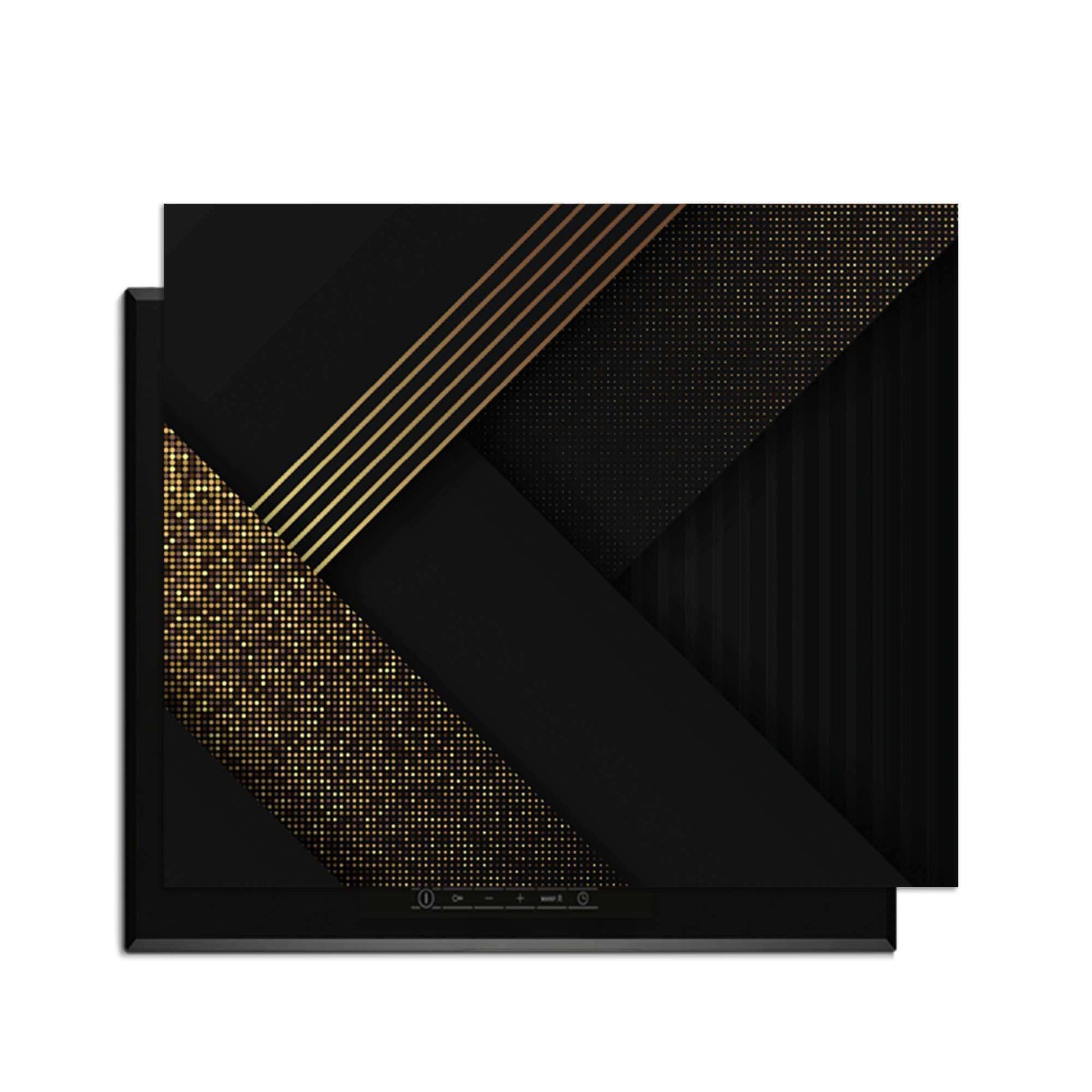 Golden Geometry – Inductie Beschermer met luxe gouden geometrie op diepzwart design.