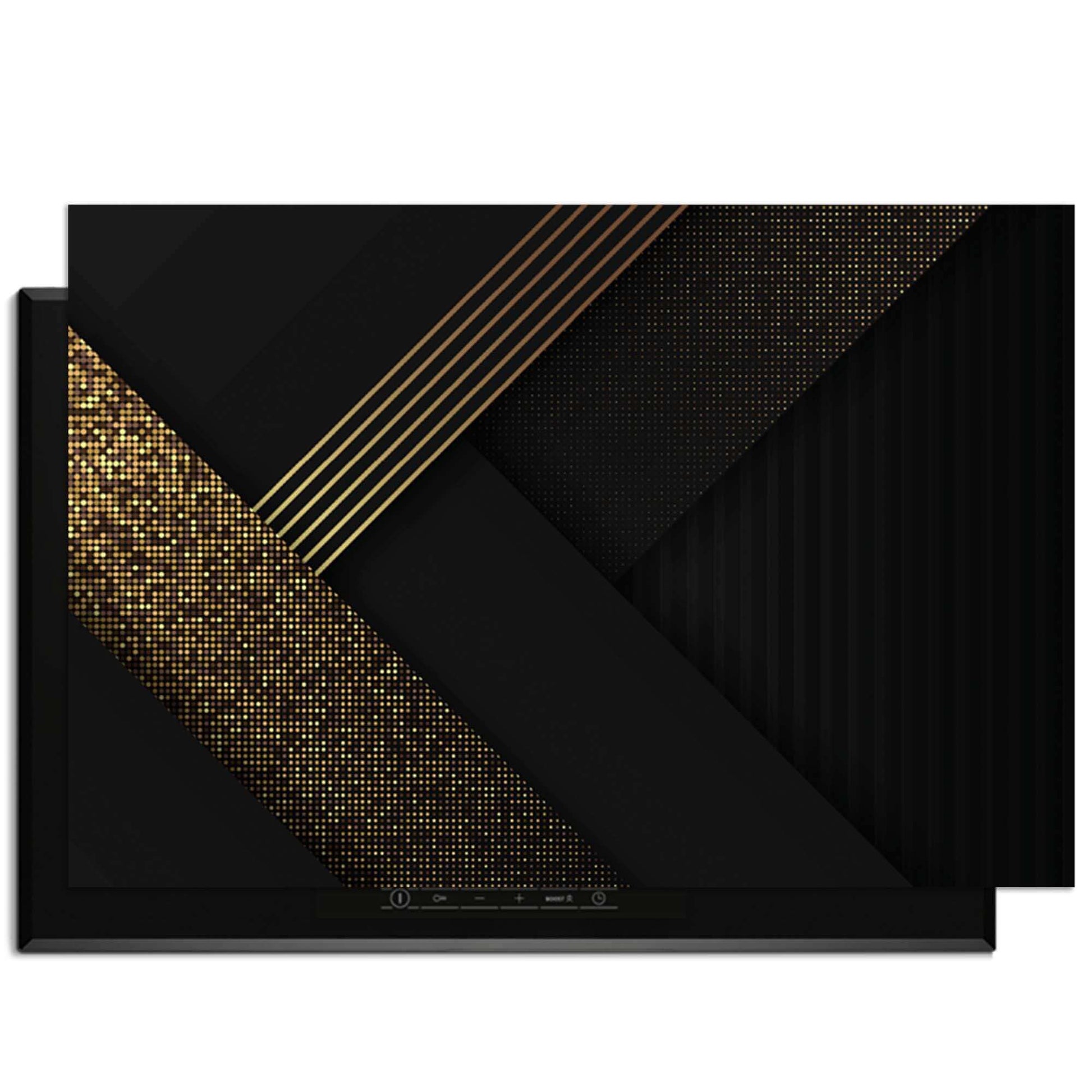 Golden Geometry – Inductie Beschermer met luxe gouden geometrie op diepzwart design.