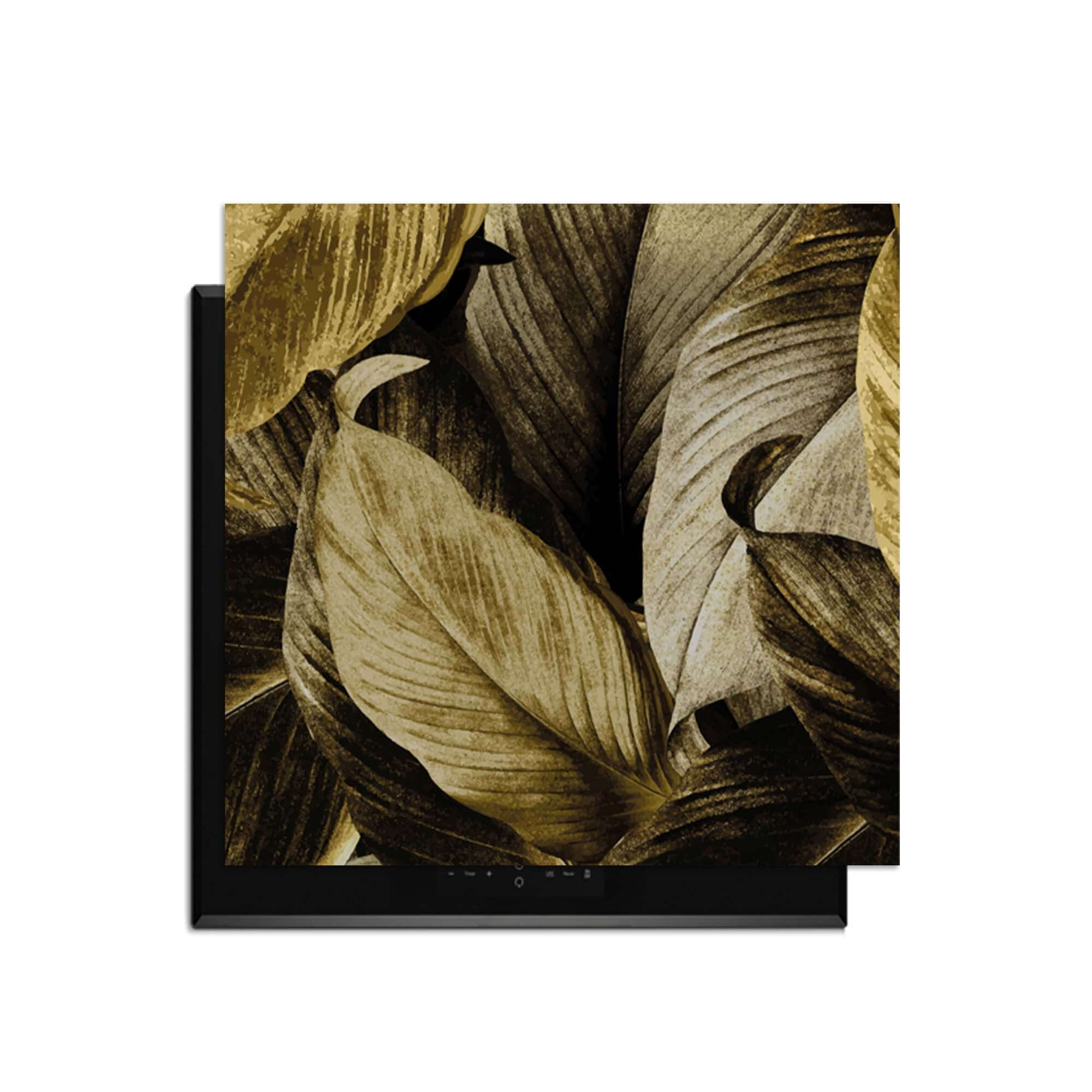Golden Leaves – Inductie Beschermer met botanische gouden bladeren voor een elegante keuken.