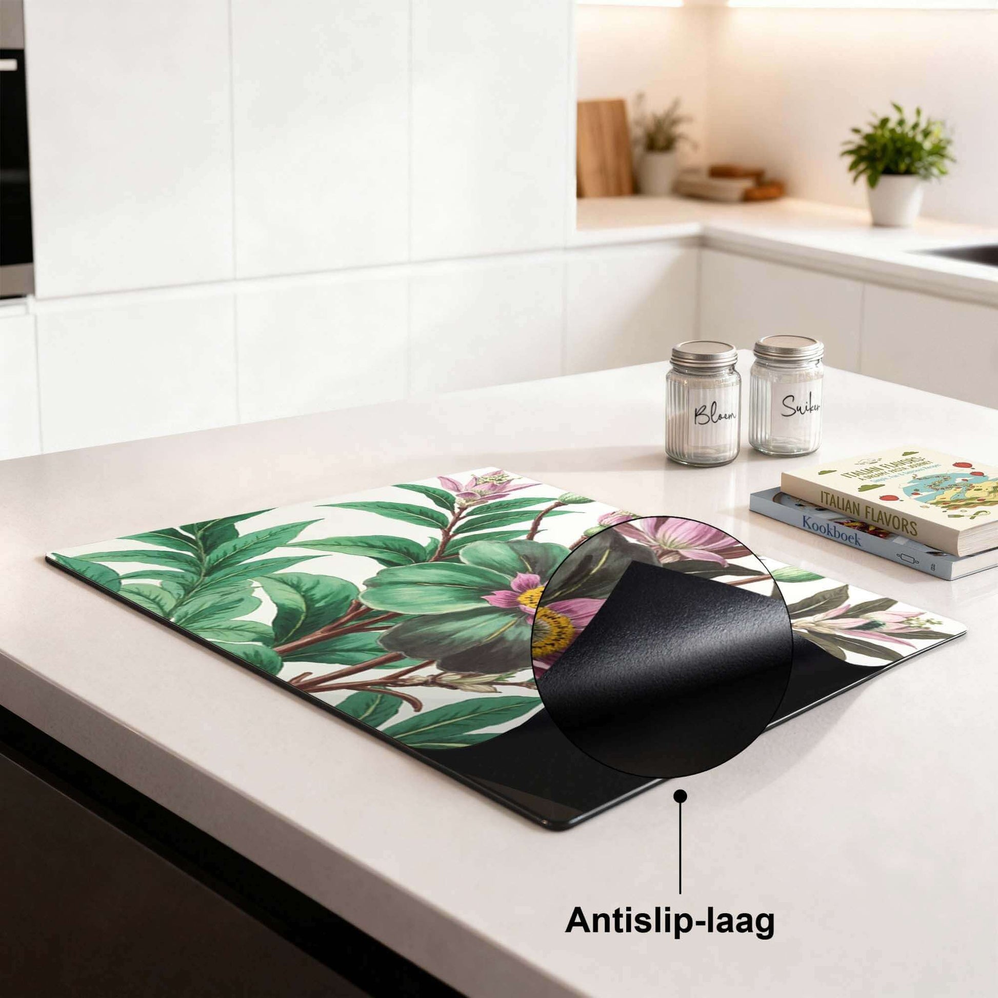 Botanical Grace – Inductie Beschermer met antislip-laag, ideaal voor de keuken.