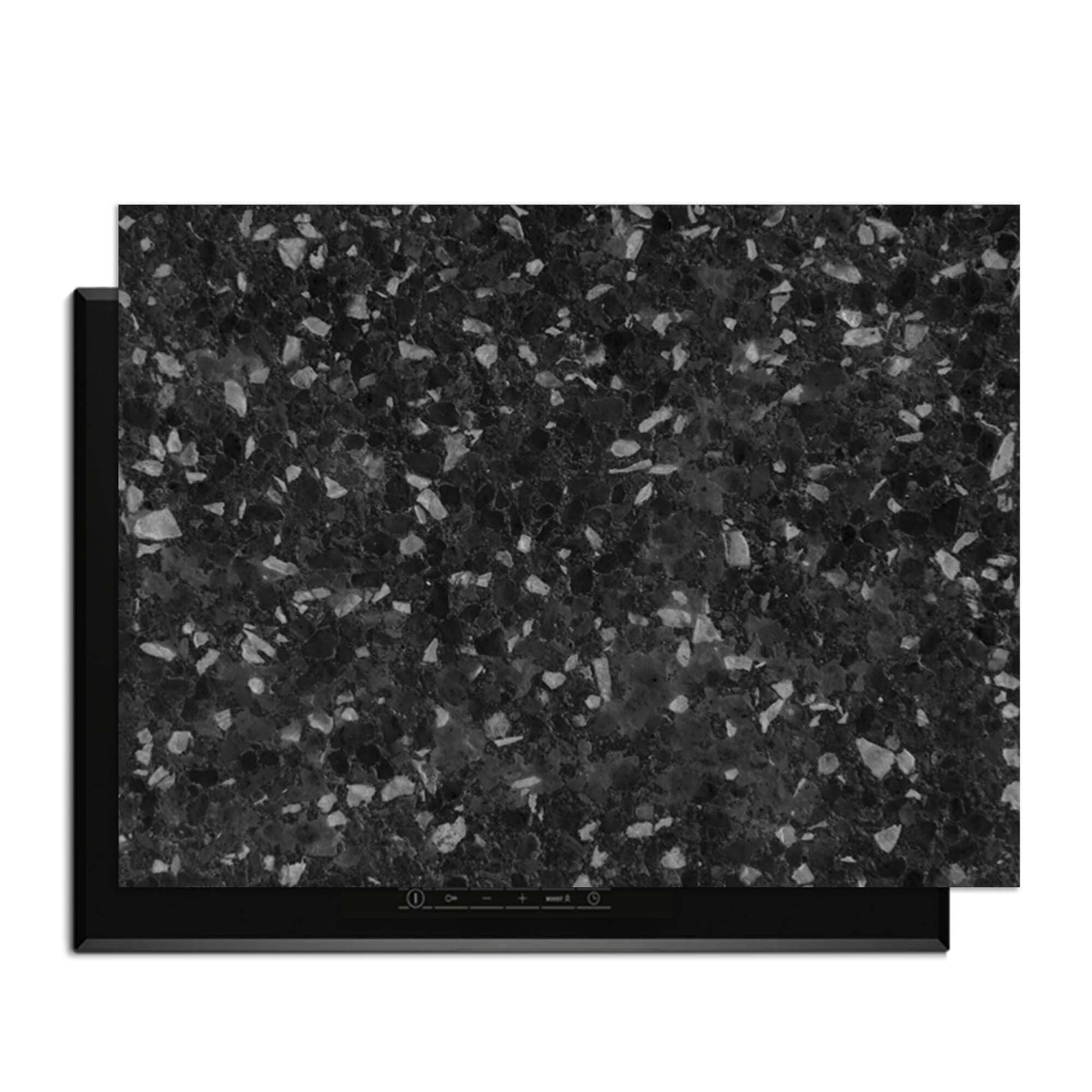 Obsidian Granite - Inductie Beschermer met een stoere, zwarte granietprint en subtiele grijstinten.