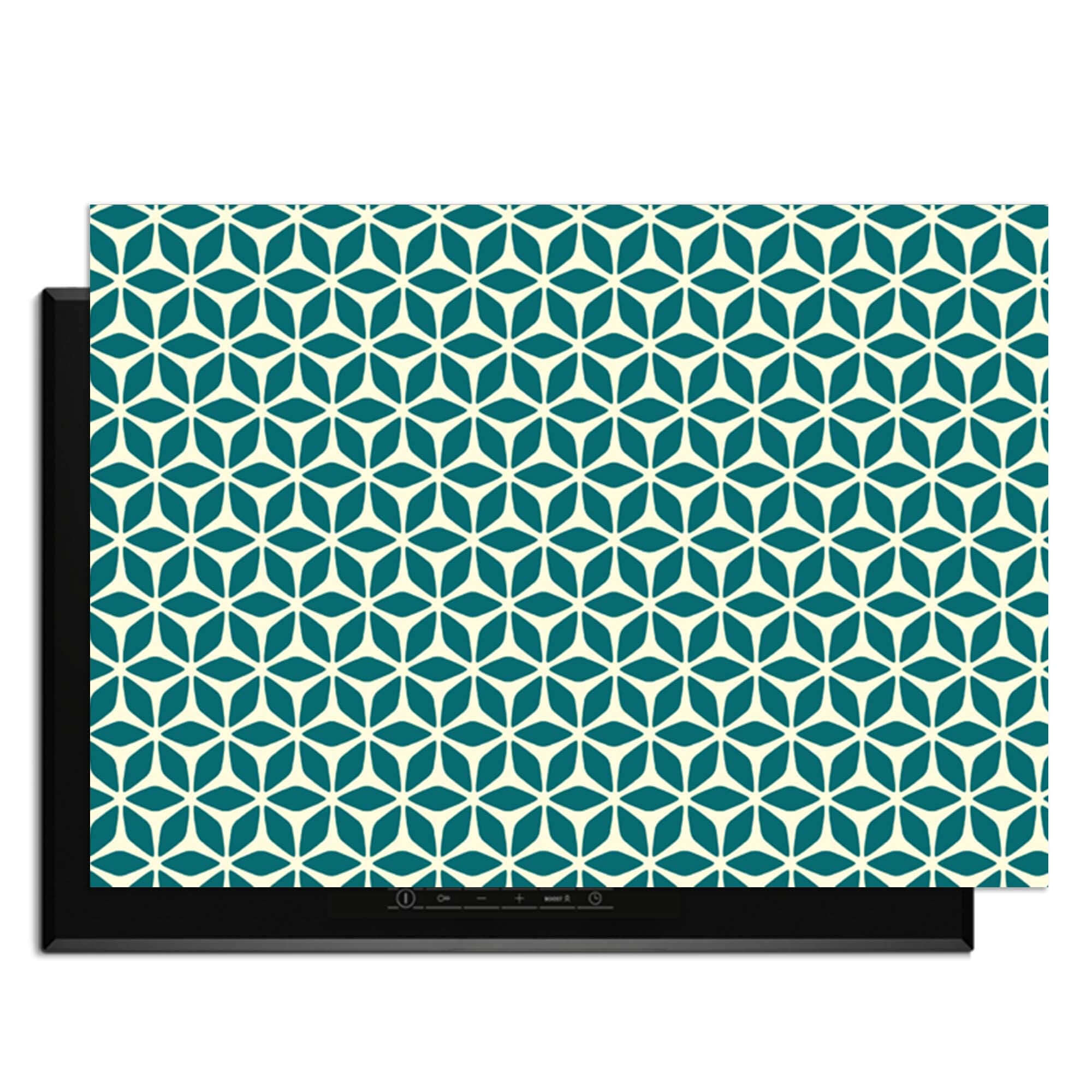 Emerald Bloom – Inductie Beschermer met geometrisch bloemmotief in groen en crème voor een stijlvolle bescherming.