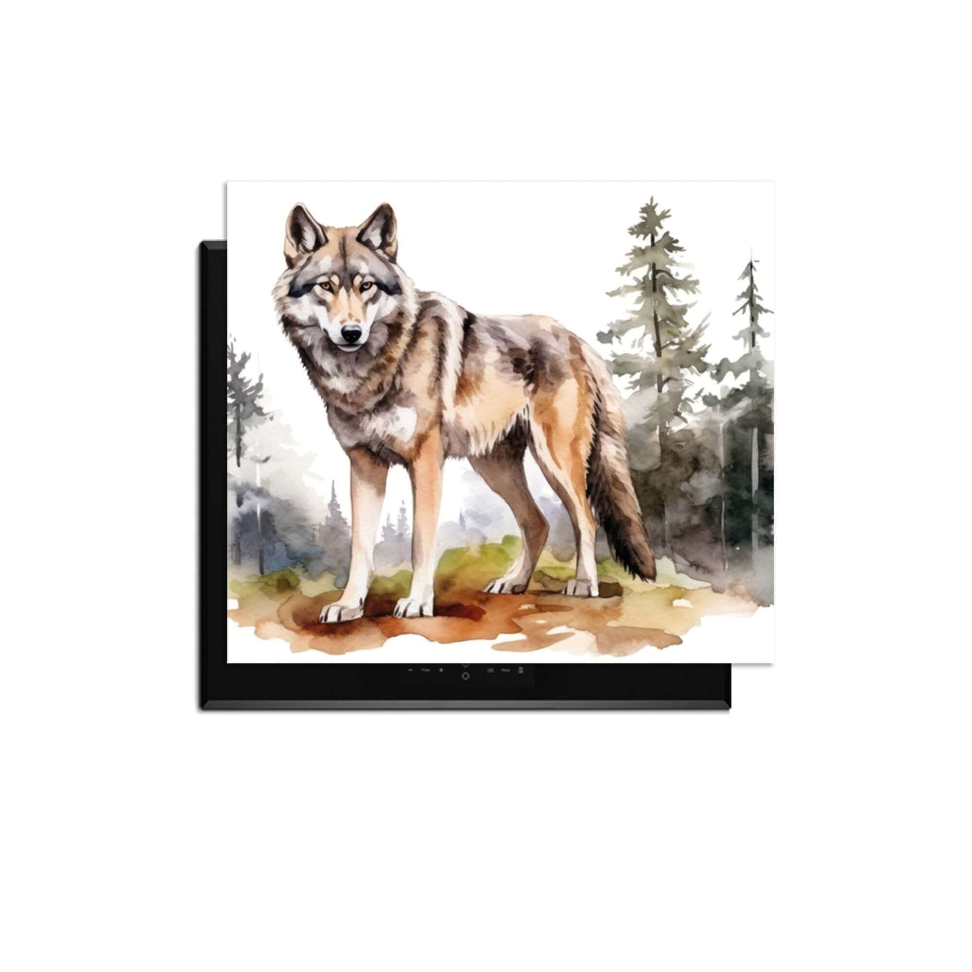 Wild Wolf - Inductie Beschermer met schilderachtige wolf in een bosrijk landschap.