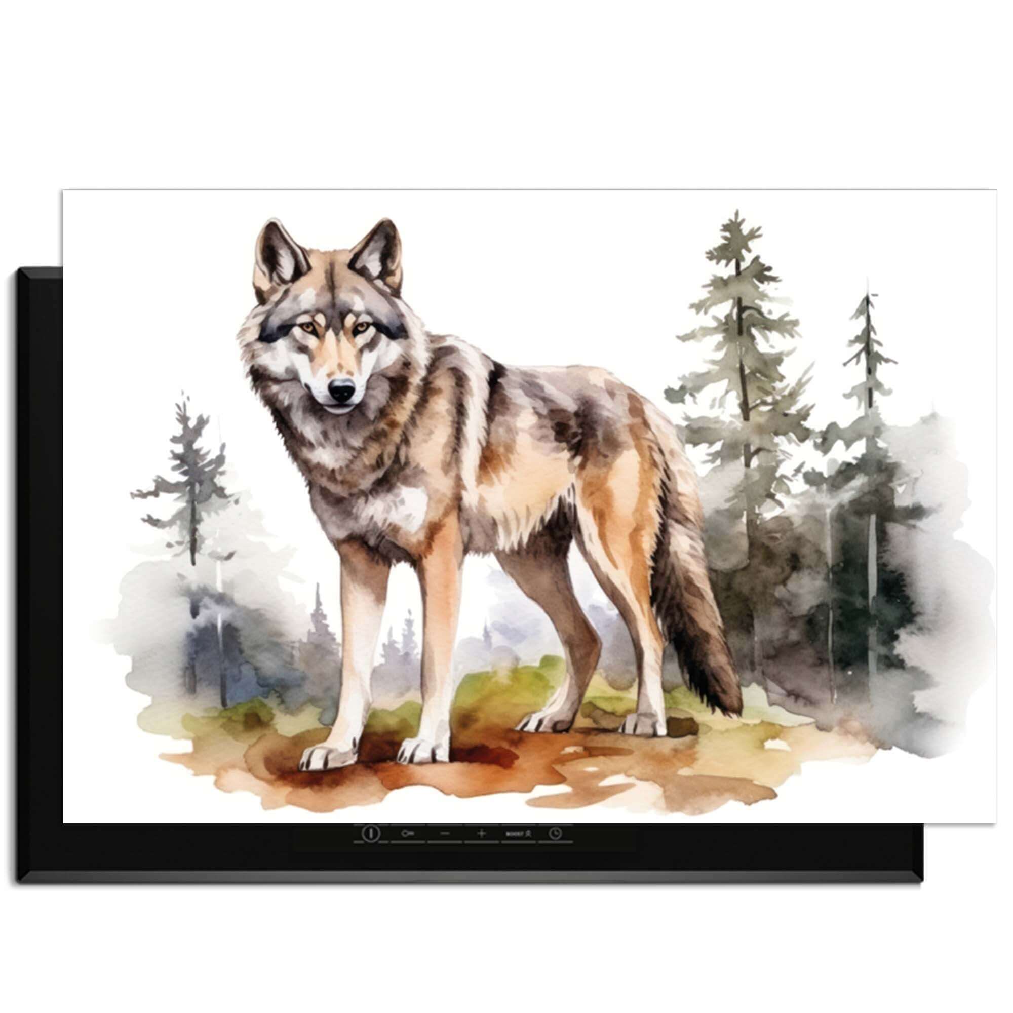 Wild Wolf - Inductie Beschermer met een wolf in een bosrijk landschap