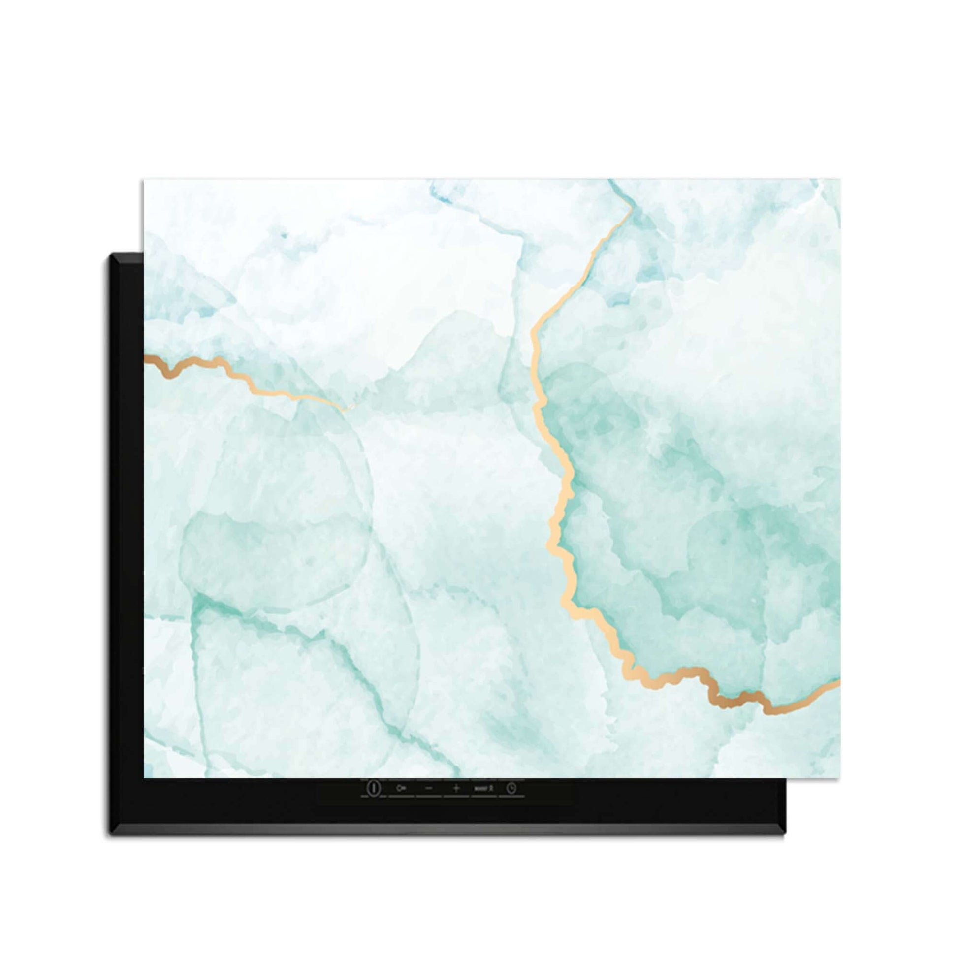 Misty Jade – Inductie Beschermer met jadegroen design en gouden accenten voor een elegante keuken.