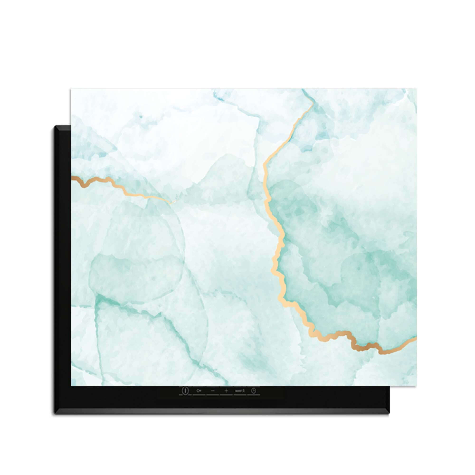 Misty Jade – Inductie Beschermer met jadegroen design en gouden accenten voor een elegante keuken.