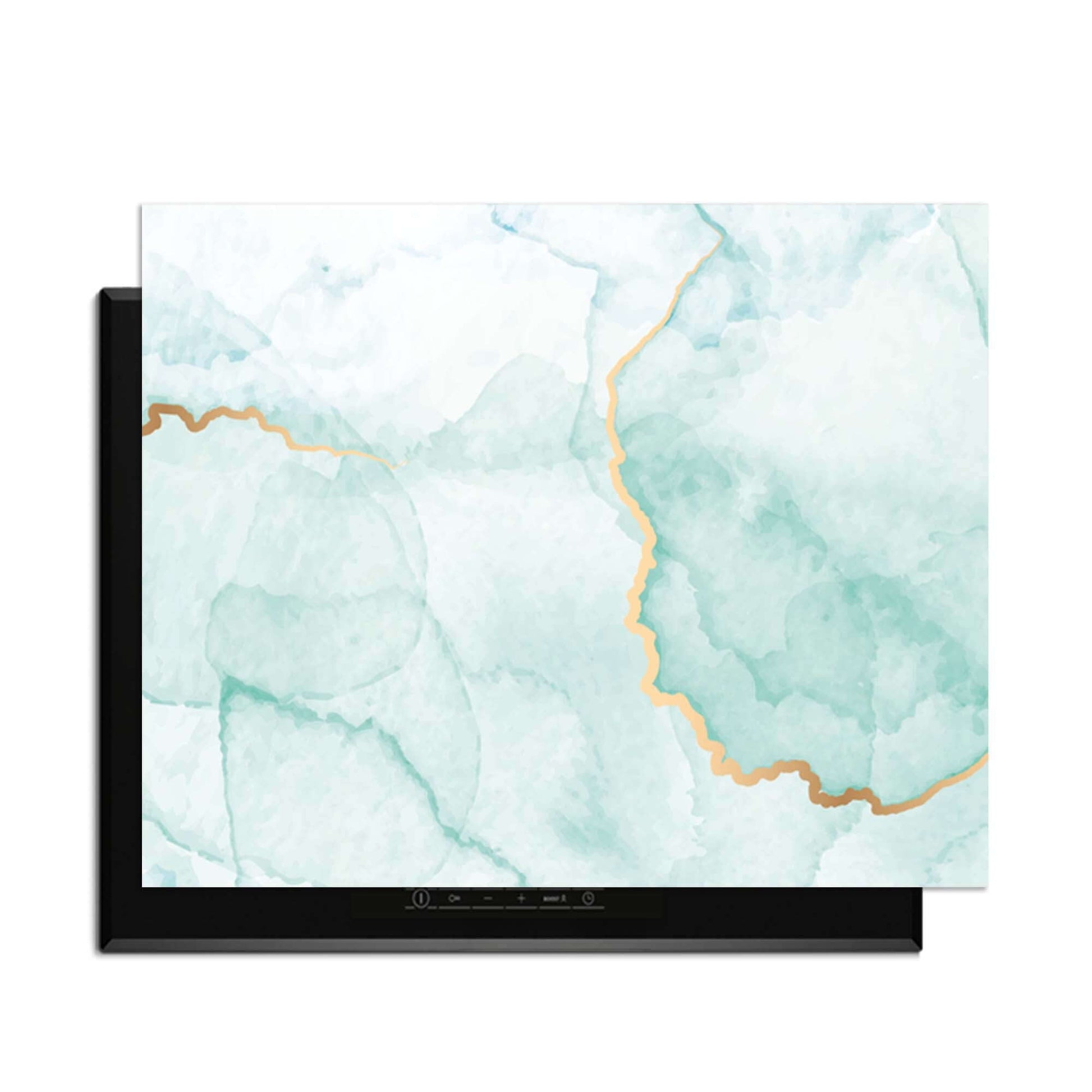 Misty Jade – Inductie Beschermer met jadegroene tinten en gouden accenten voor een elegante keuken uitstraling.