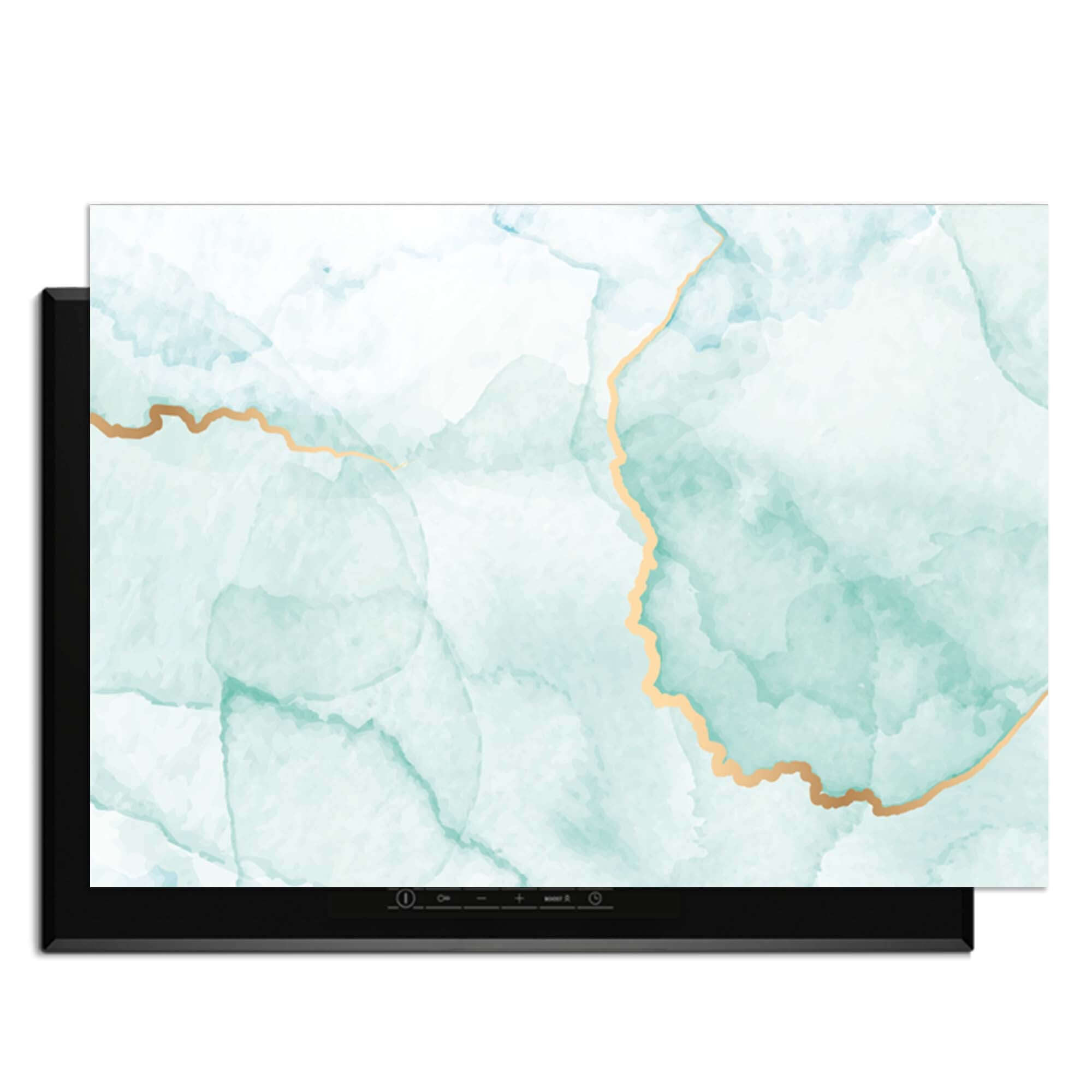 Misty Jade – Inductie Beschermer met een elegant jadegroen design en gouden accenten voor de keuken.