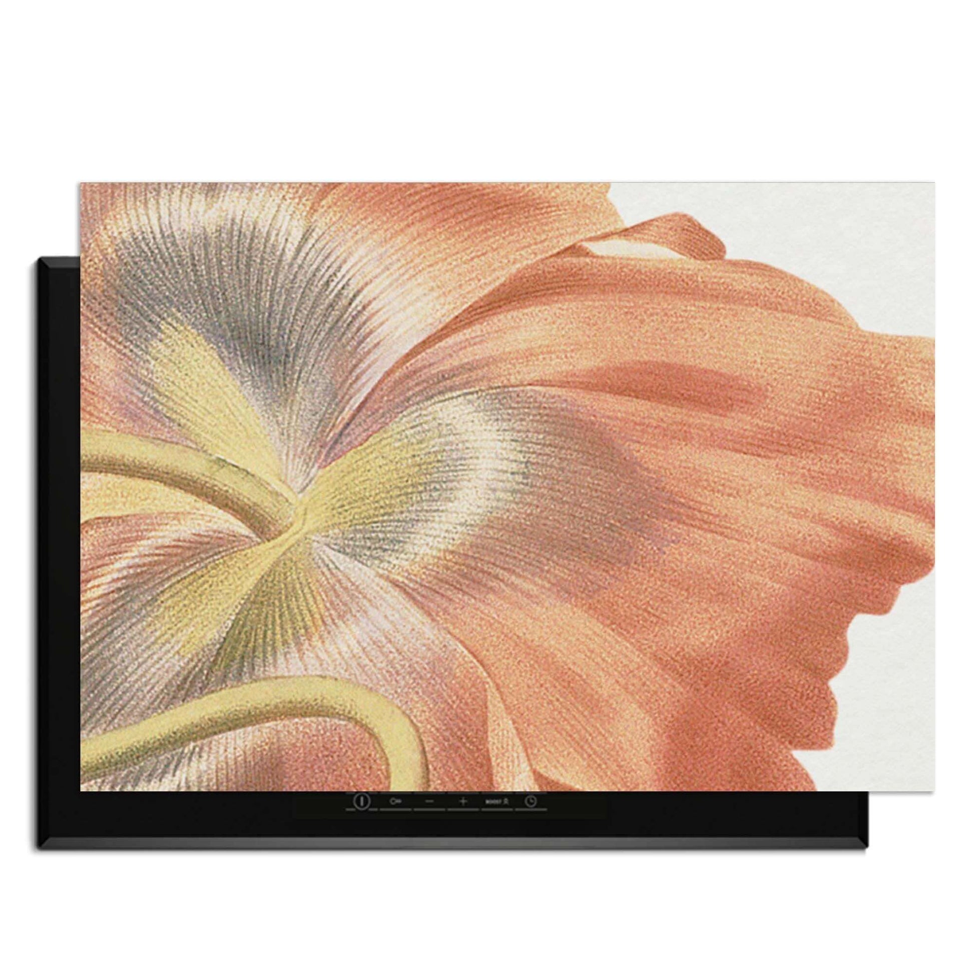 Poppy Bloom – Inductie Beschermer met delicate papaverbloem op een lichte achtergrond voor een elegante keuken.