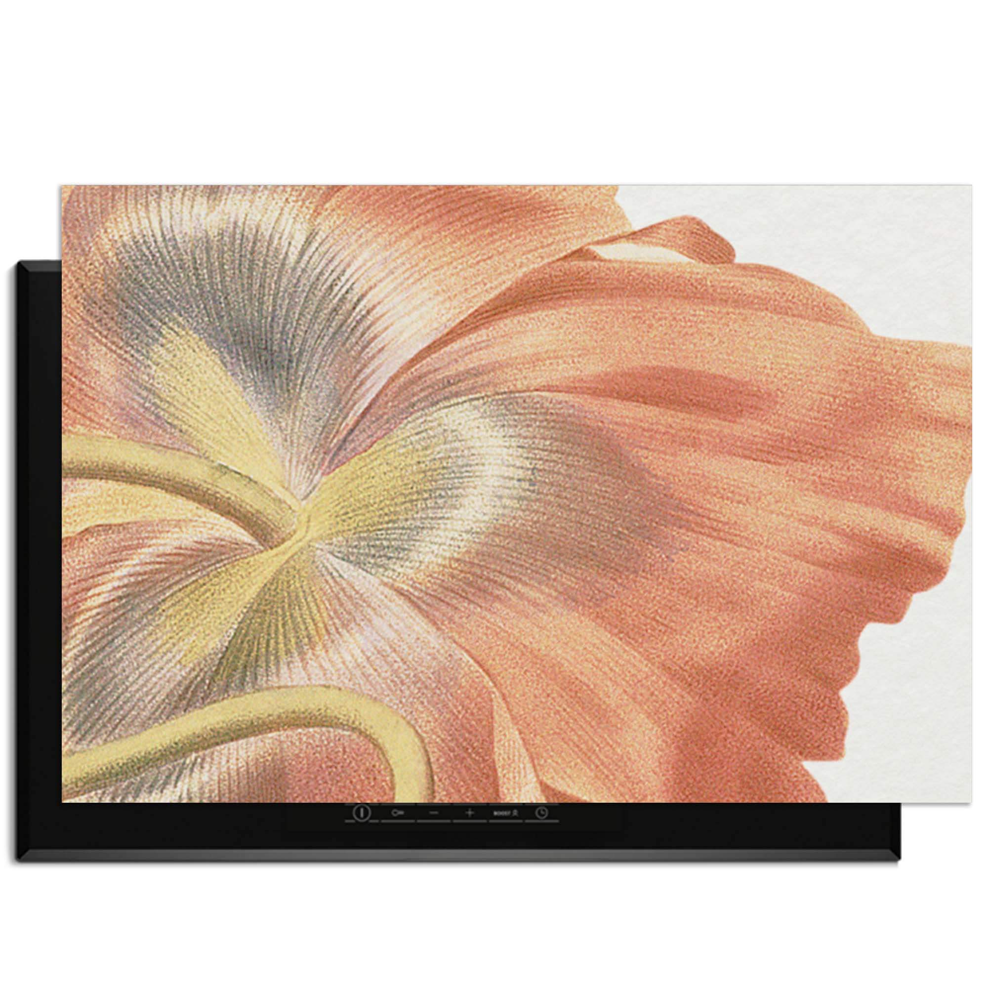 Poppy Bloom – Inductie Beschermer met delicate papaverbloem op lichte achtergrond.