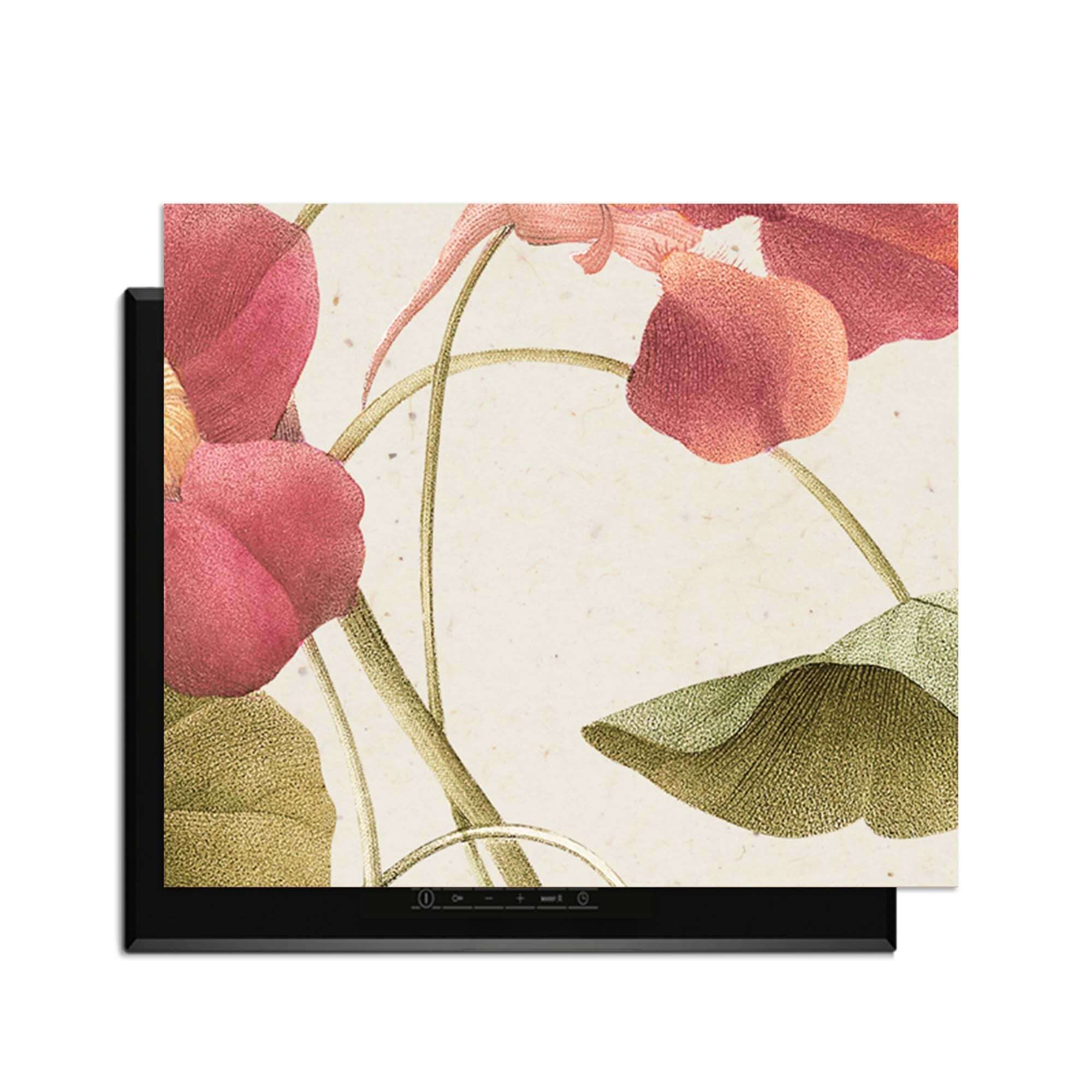 Petal Whisper – Inductie Beschermer met elegante bloemdecoratie voor een romantische keuken.