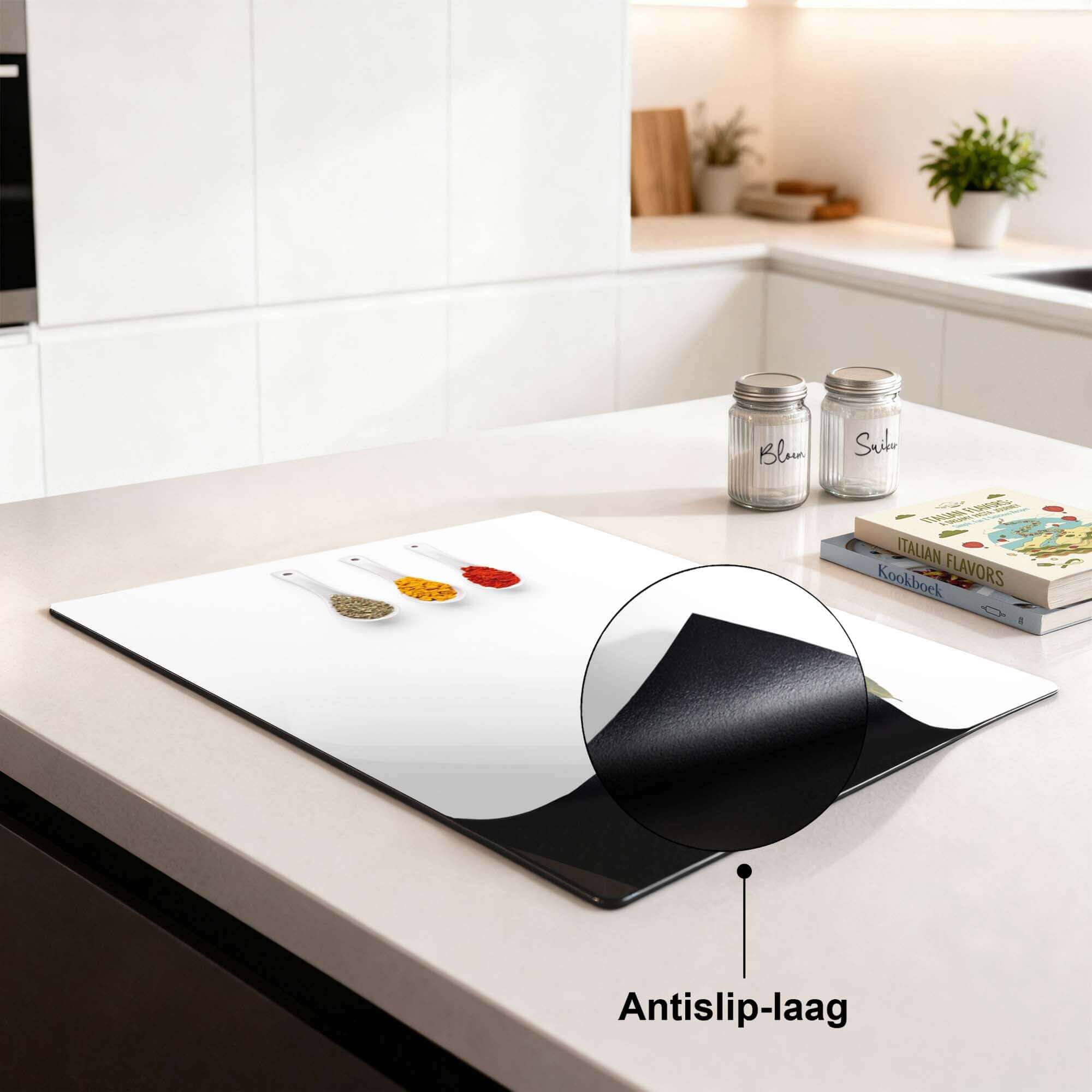 Bay & Blend - Inductie Beschermer op een keukenblad met antislip-laag en stijlvolle uitstraling.