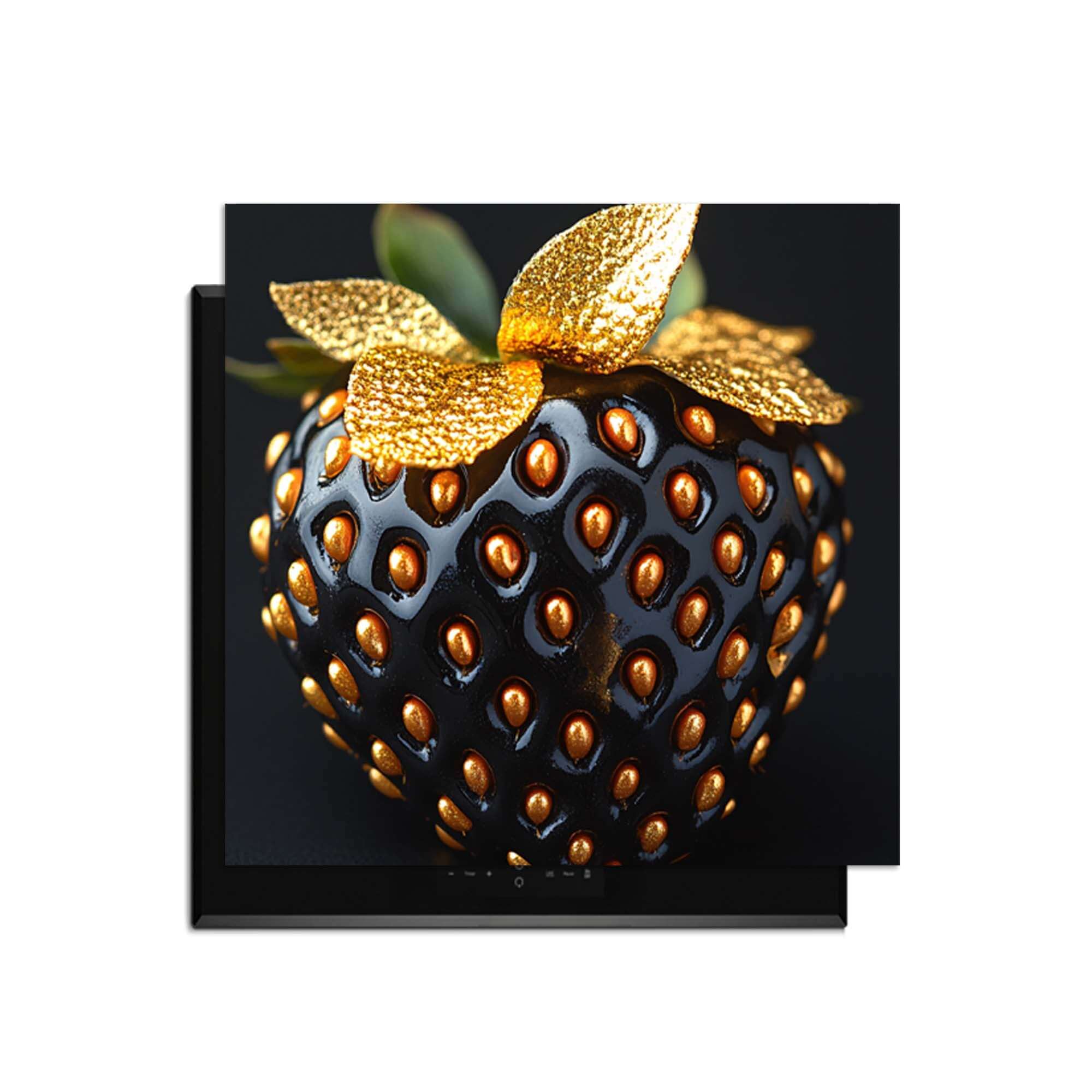 Golden Berry - Inductie Beschermer met een elegant gouden bessenontwerp op een zwarte achtergrond.