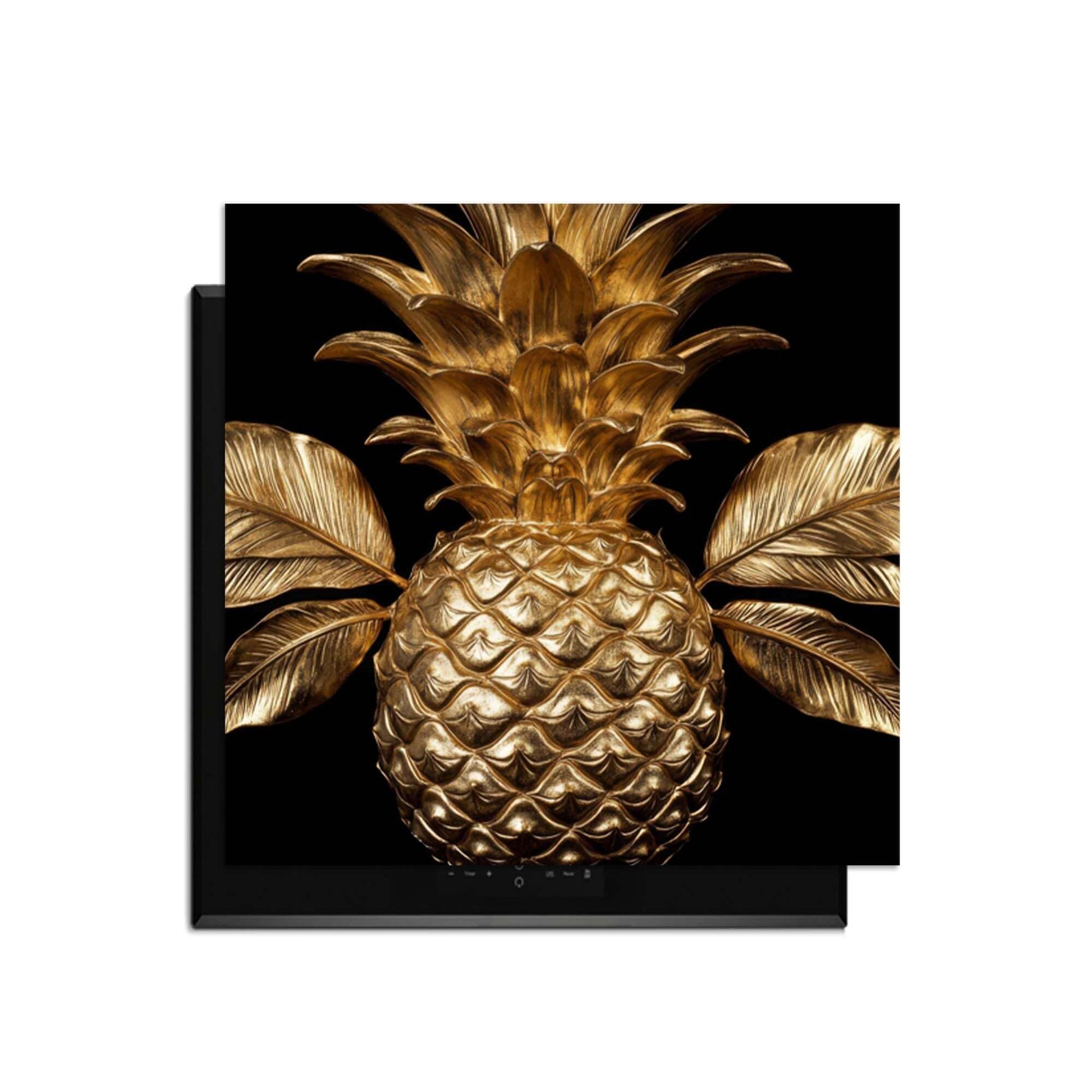 Pine Luxe - Inductie Beschermer met een elegante gouden ananas ontwerpen voor stijlvolle keukenbescherming.