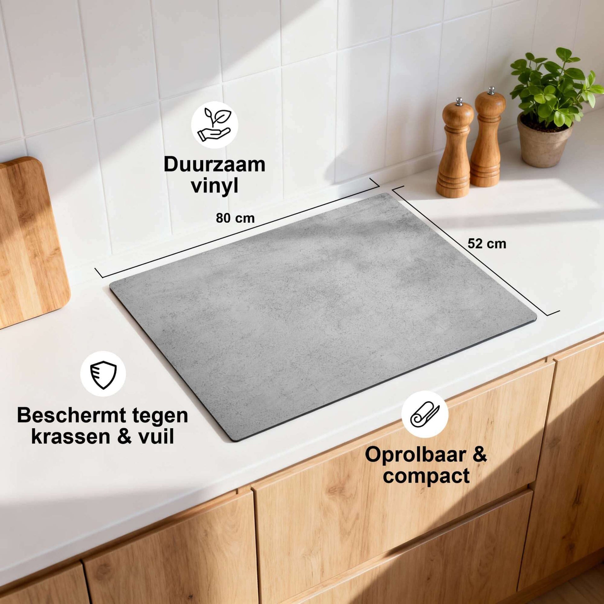 Urban Grey - Inductie Beschermer op de keukenblad, beschermt tegen krassen en vuil met stijlvol design.