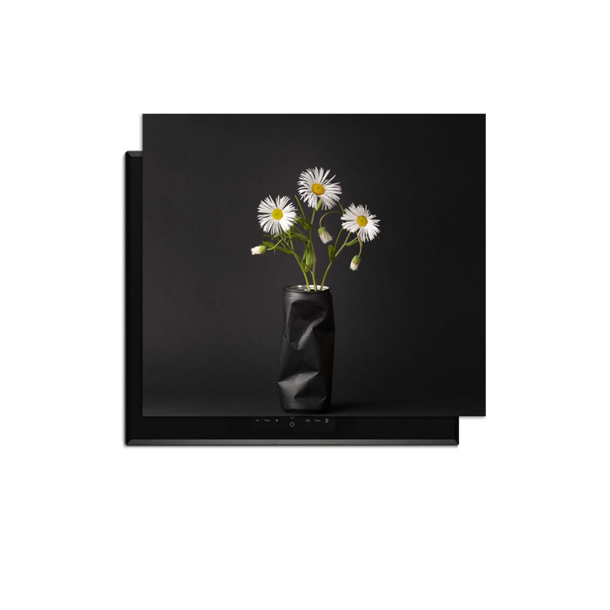 Urban Daisy - Inductie Beschermer met een vaas bloemen op een moderne achtergrond.