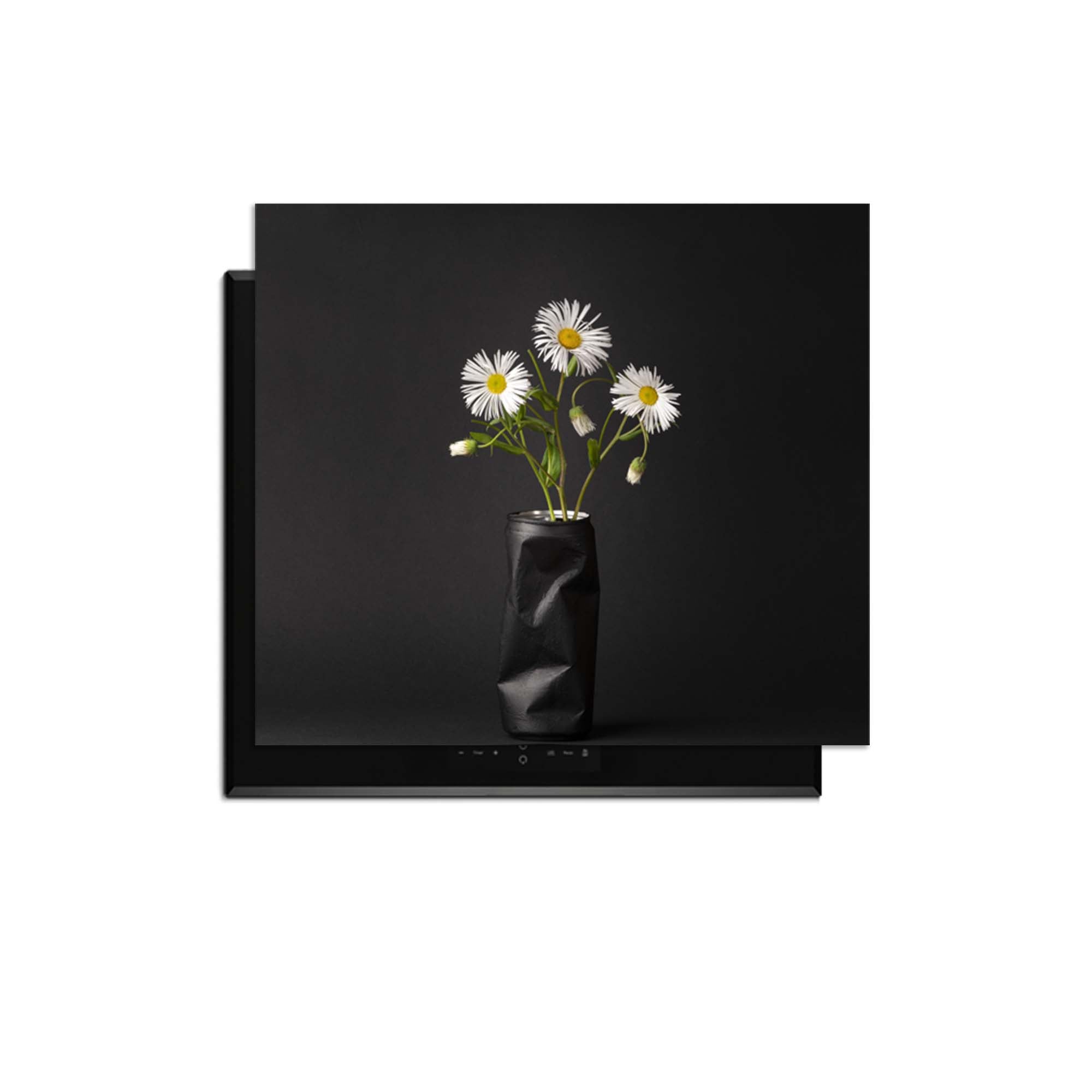 Urban Daisy - Inductie Beschermer met een vaas bloemen op een moderne achtergrond.