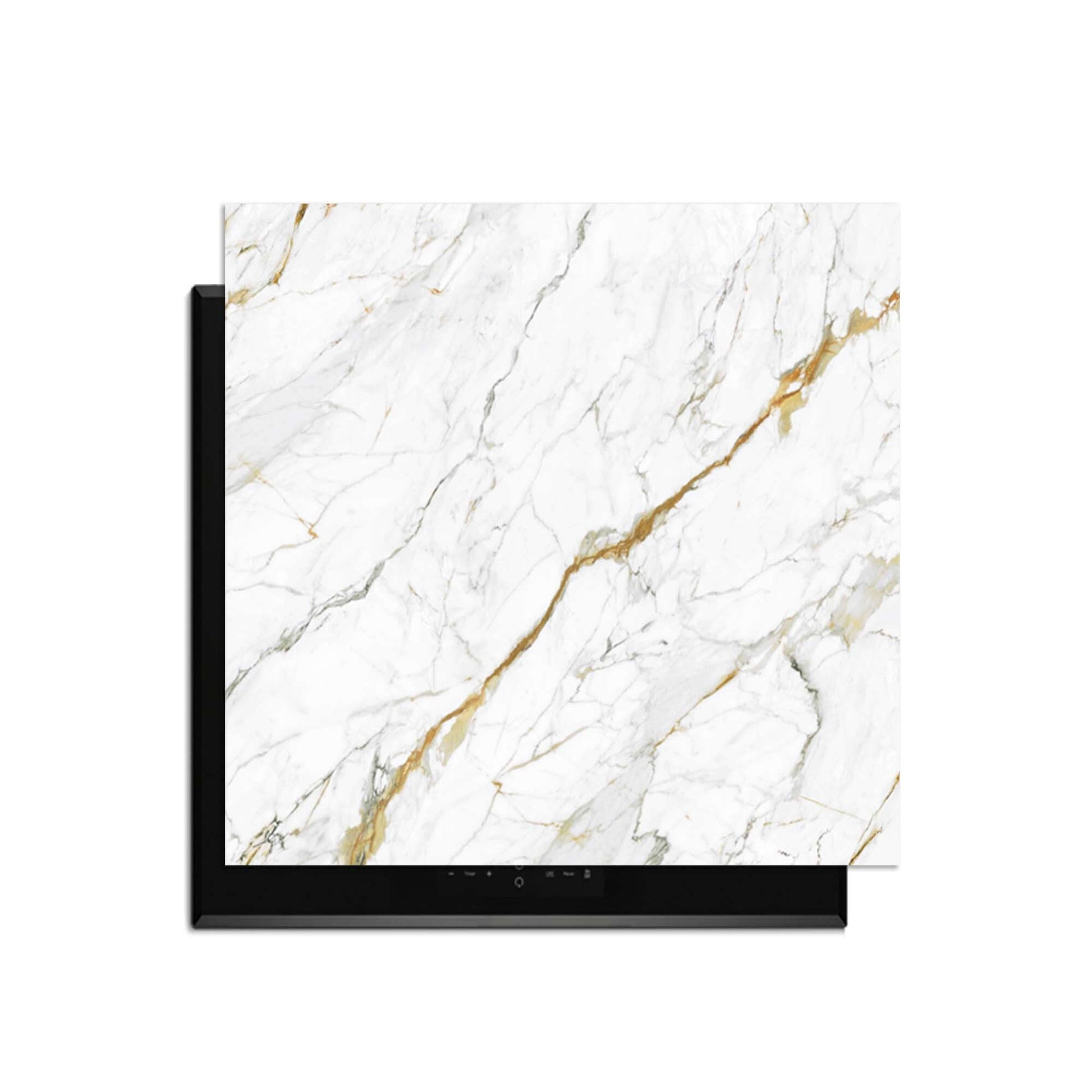 Calacatta Gold - Inductie Beschermer met elegant marmerdesign en gouden aders voor kookplaatbescherming.