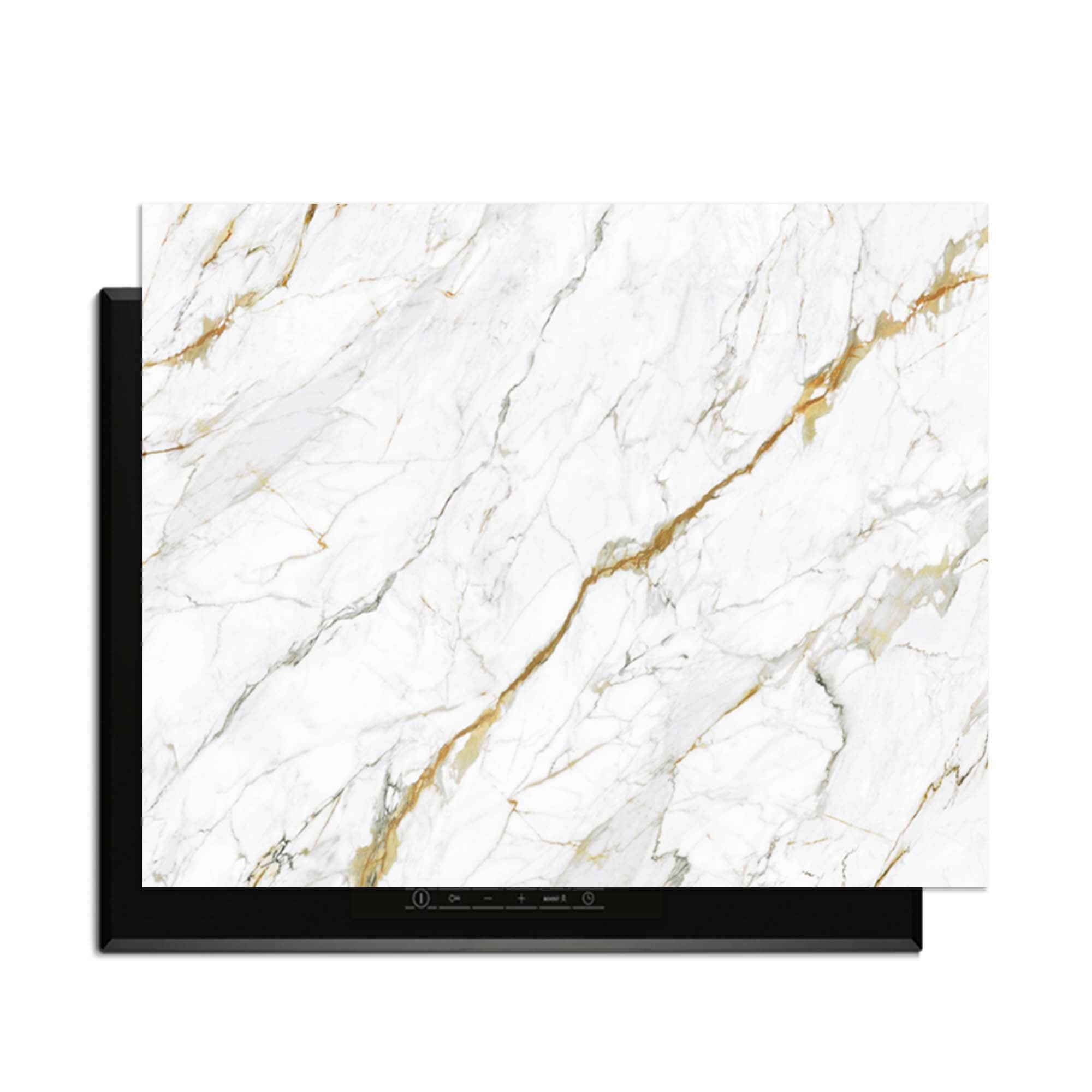 Calacatta Gold - Inductie Beschermer voor een stijlvolle en praktische kookplaat, design met marmer en gouden aders.