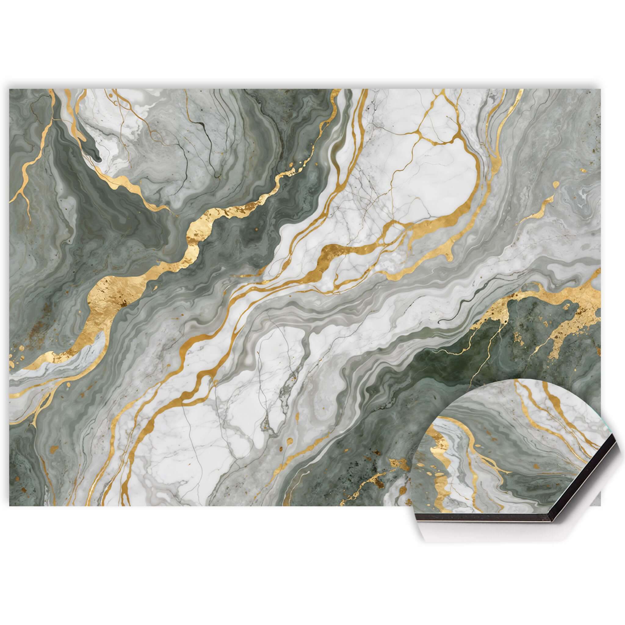 Detail van Luxurious Marble Green spatscherm met groene marmerlook en gouden aders