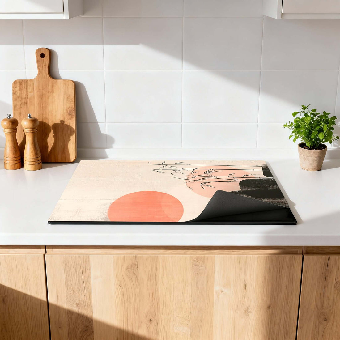 Inductie beschermer in moderne keuken met hout