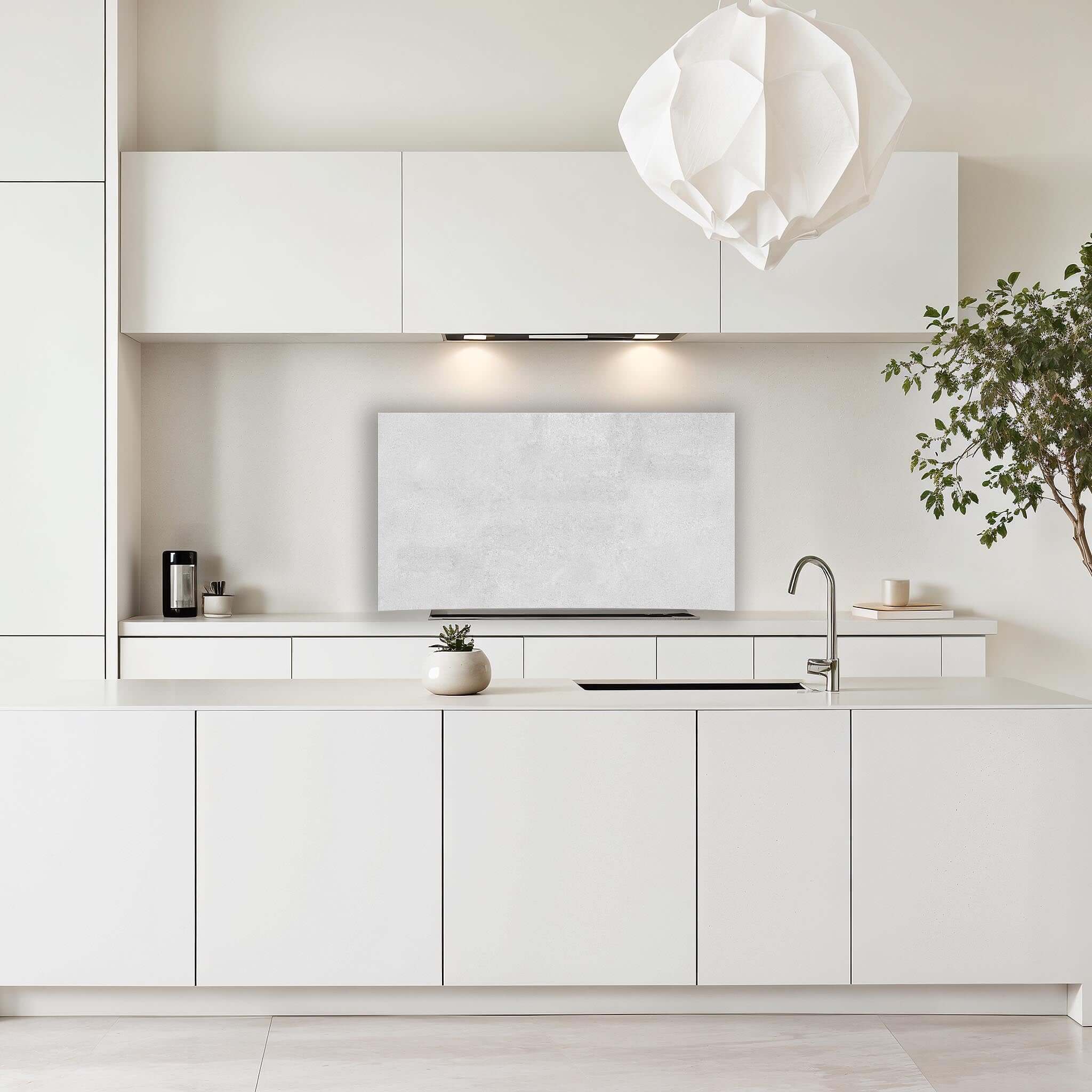 Moderne keuken met Smooth Concrete spatscherm voor een stijlvolle betonlook.