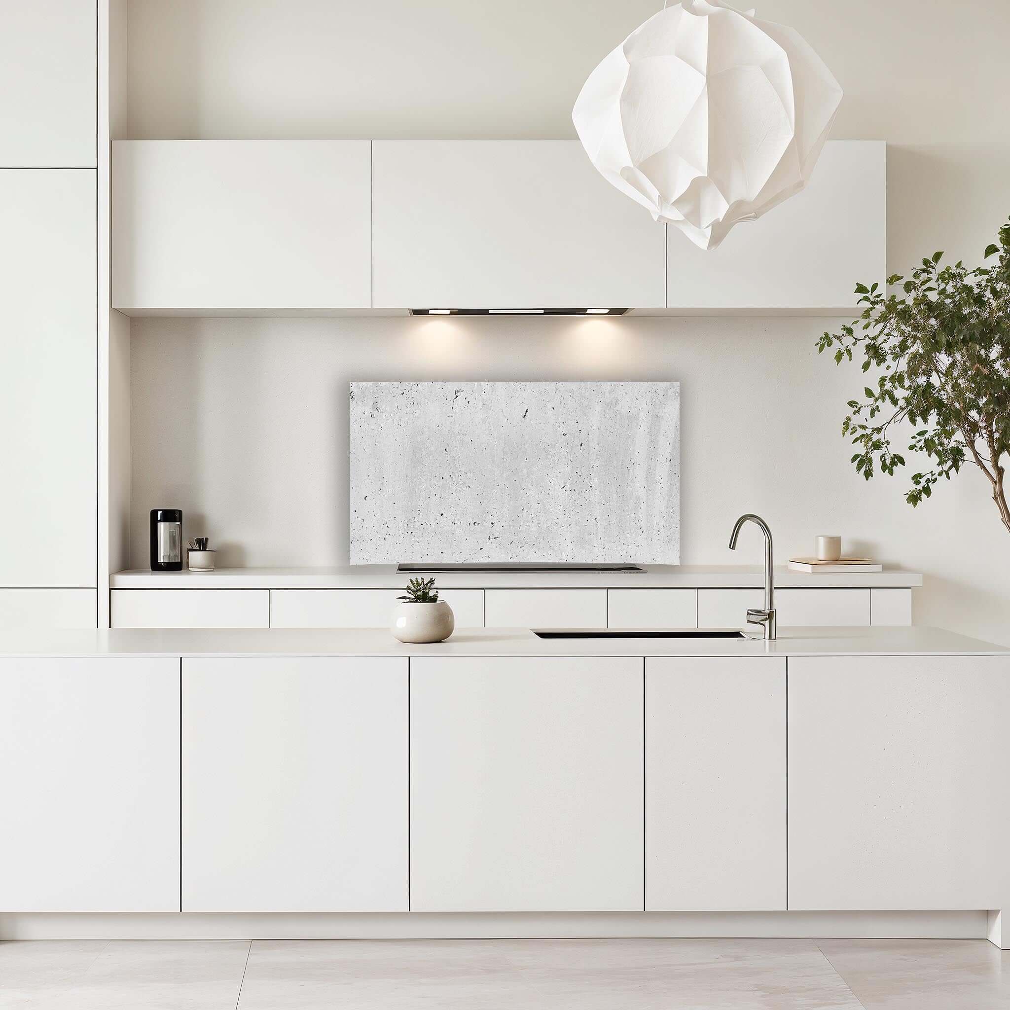 Modern keuken met Urban Cement spatscherm, duurzaam en stijlvol, perfect voor een eigentijdse betonnen uitstraling.