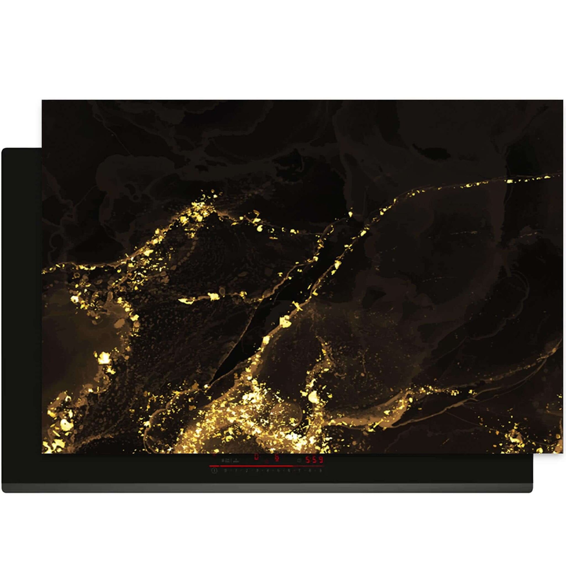 Gilded Marble inductie beschermer – zwart marmerdesign met gouden aders op inductiekookplaat