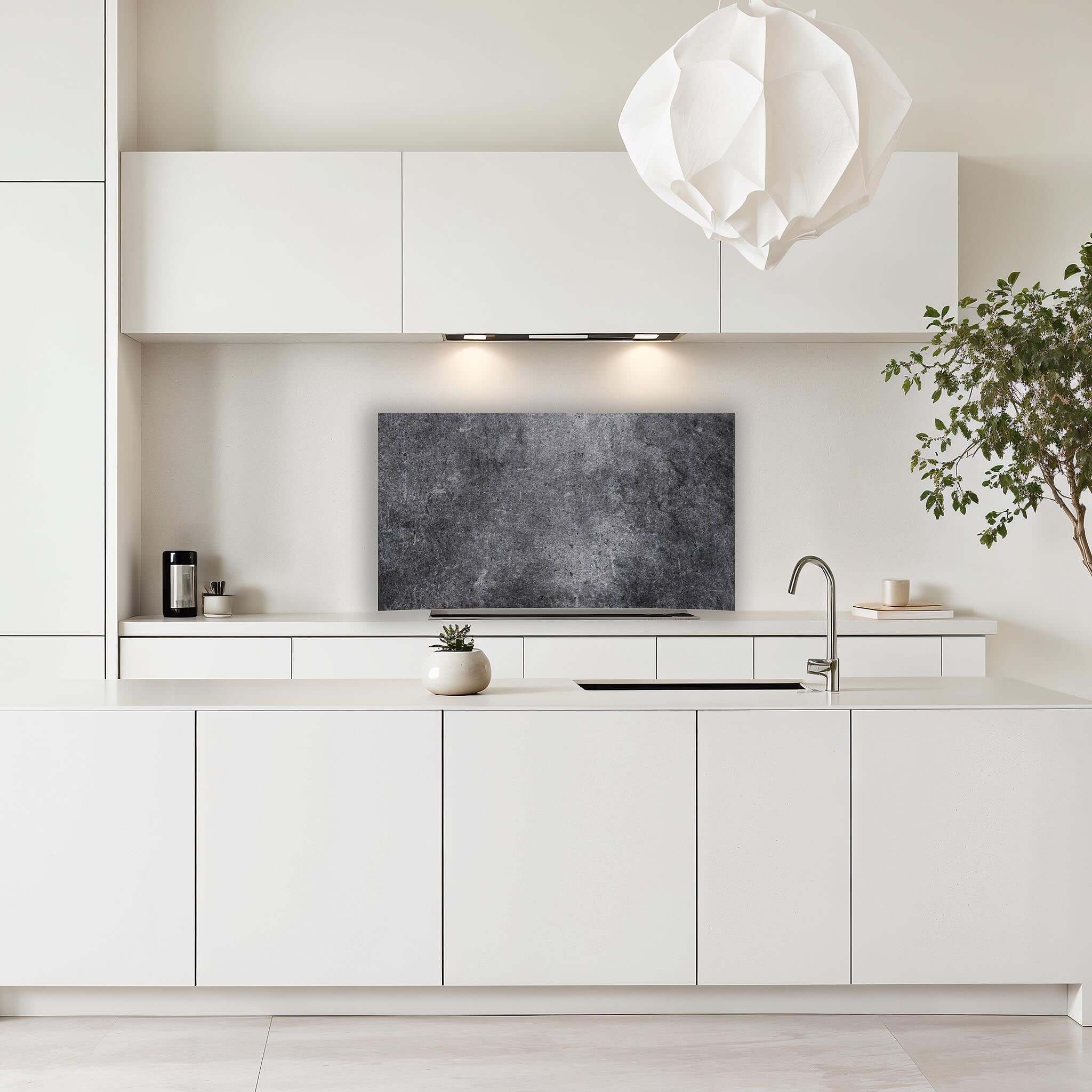 Moderne keuken met Midnight Concrete spatscherm, stijlvol en duurzaam, perfect voor elke keuken inrichting.