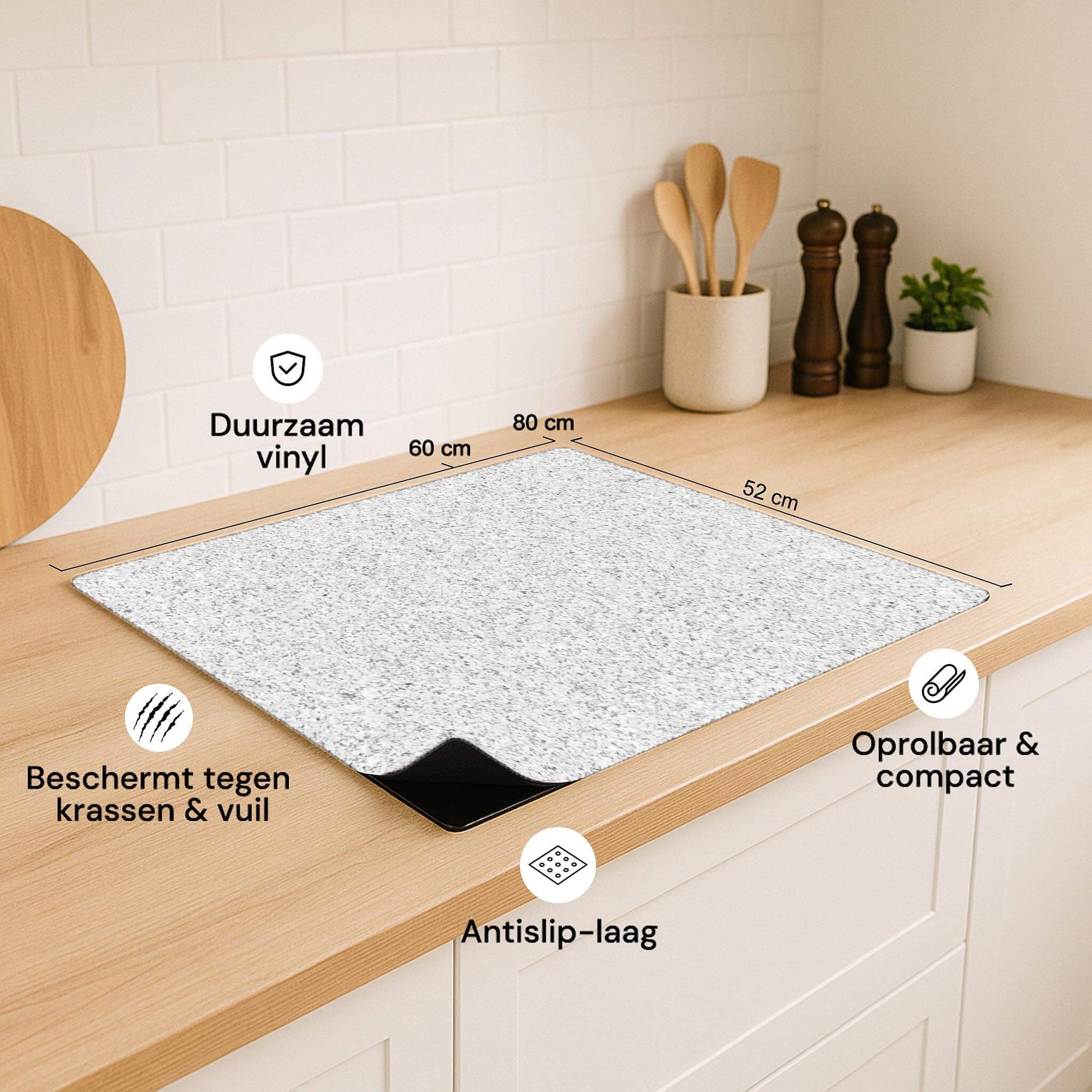 Arctic Granite inductiebeschermer met antislip-laag en compacte oprolbare functie