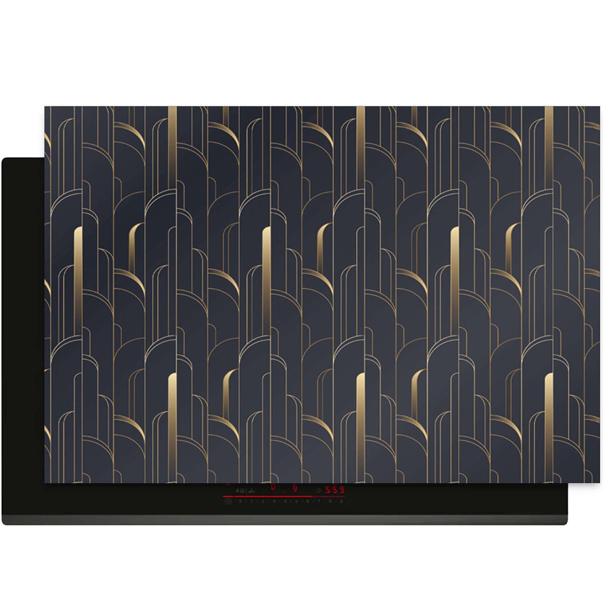 Luxe inductie beschermer met Art Deco lijnenpatroon – bovenaanzicht