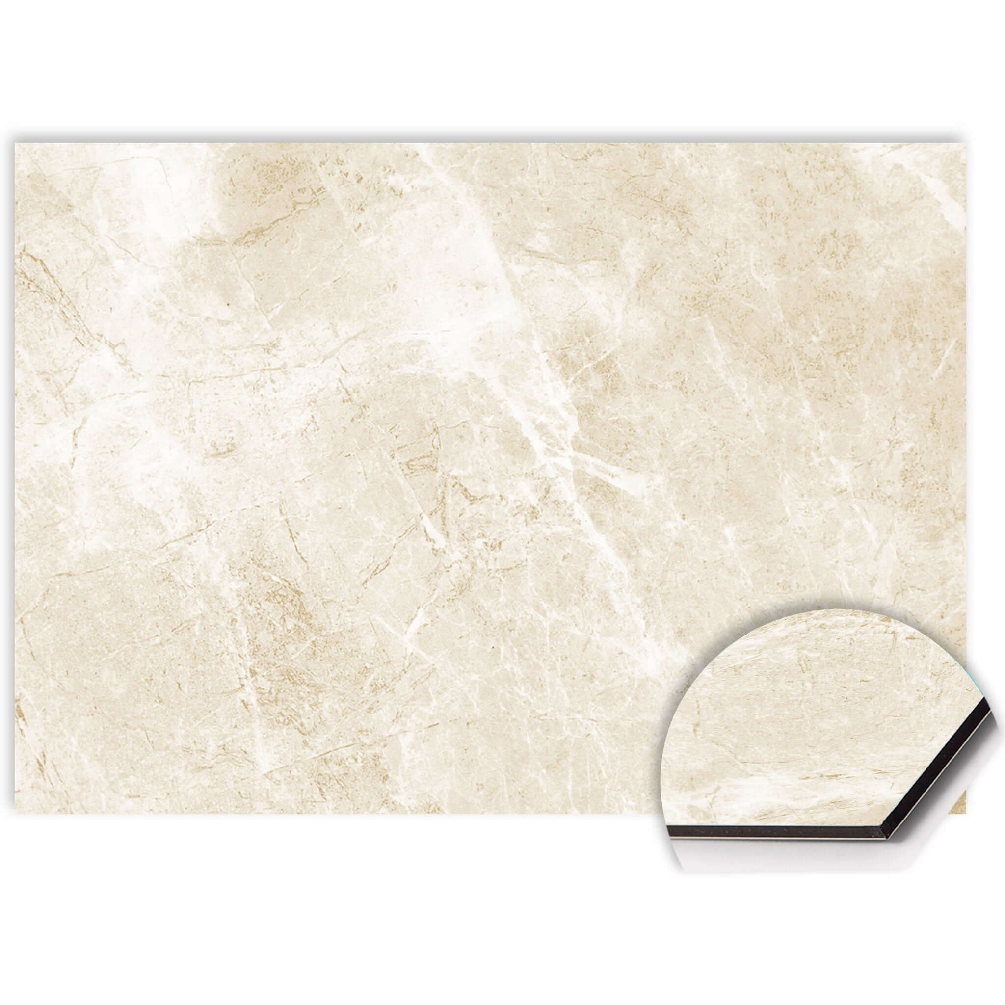 Close-up van Beige Marble spatscherm met subtiele marmerstructuur