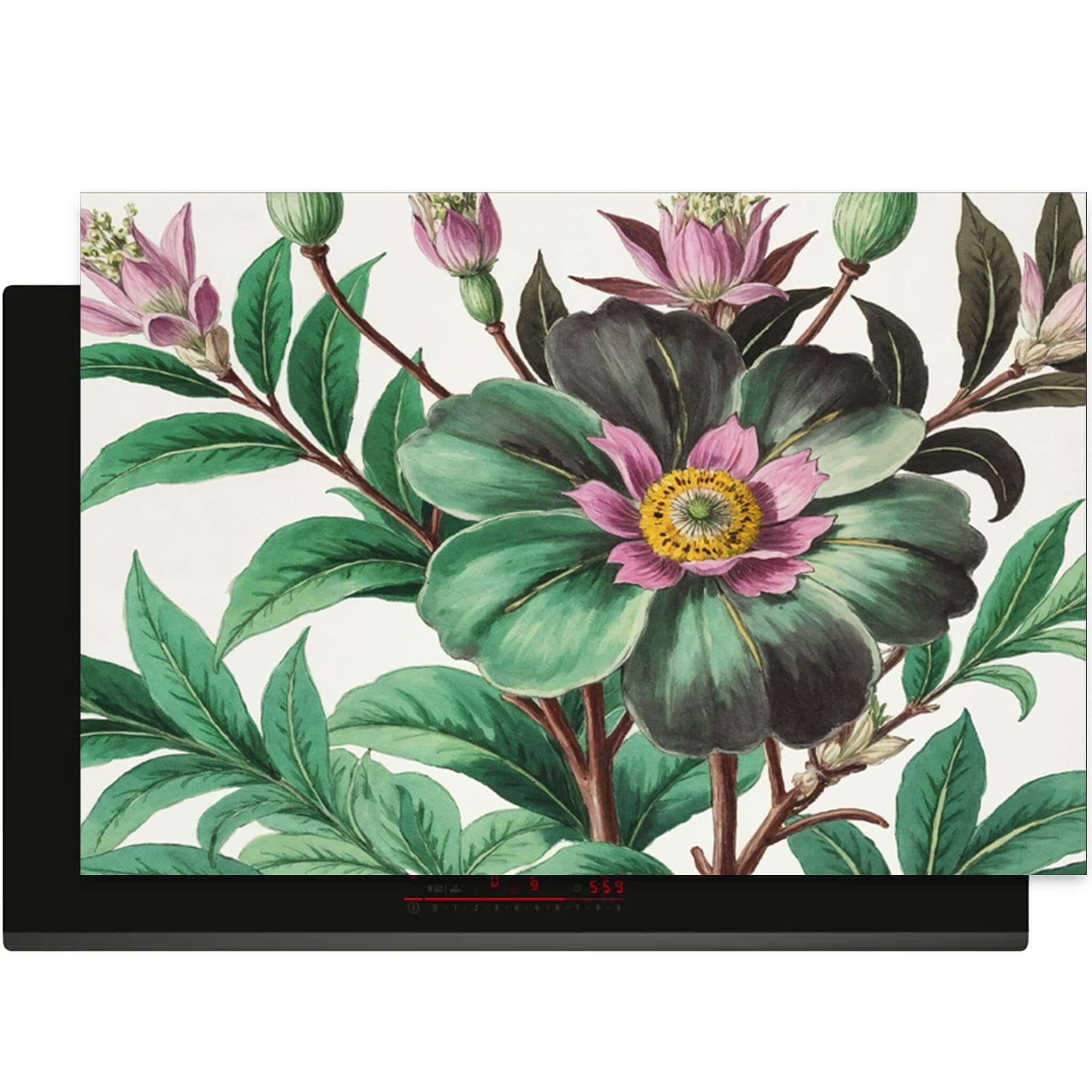 Vintage bloemen inductiebeschermer met groene en roze accenten
