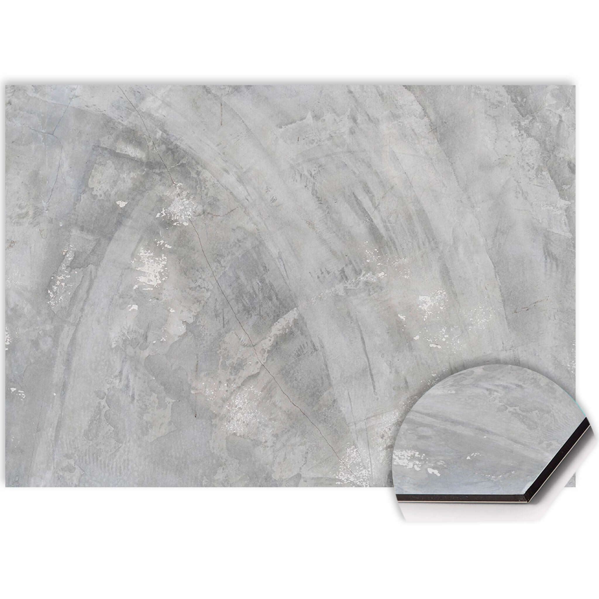 Spatscherm voor keuken in dynamische betonlook van Aluminium Dibond, krasvast en hittebestendig.