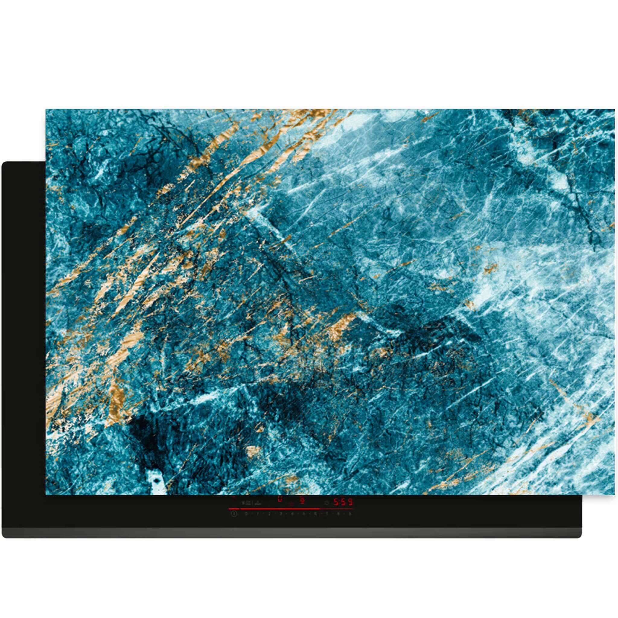 Inductie beschermer Deep Ocean Marble met blauw marmerpatroon en gouden accenten