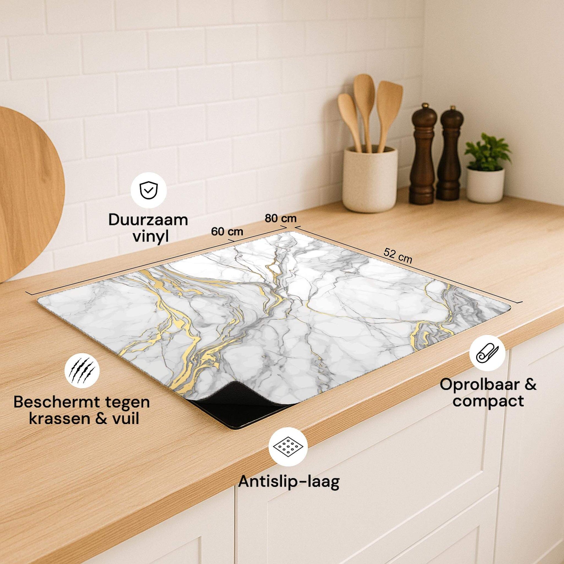 Elegant Gold Marble inductie beschermer met productkenmerken zoals duurzaam vinyl en antislip-laag