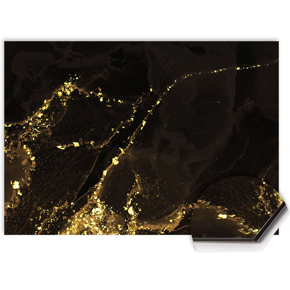 Gilded Marble Spatscherm met gouden en zwarte marmeraccenten, modern keukenaccessoire voor bescherming tegen vetspatten.